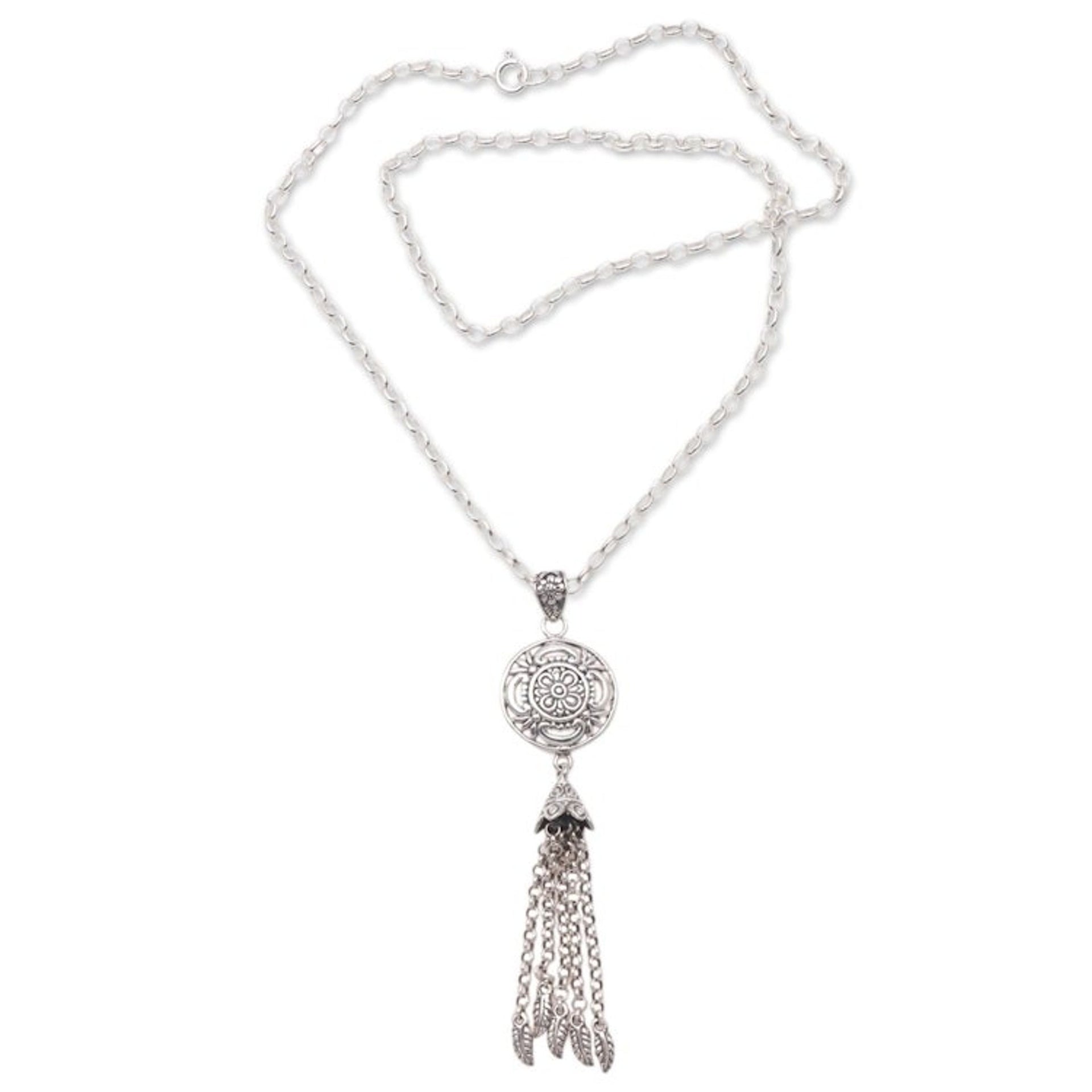 Floral Sterling Silver Pendant Necklace from Bali 'Flower Bell'