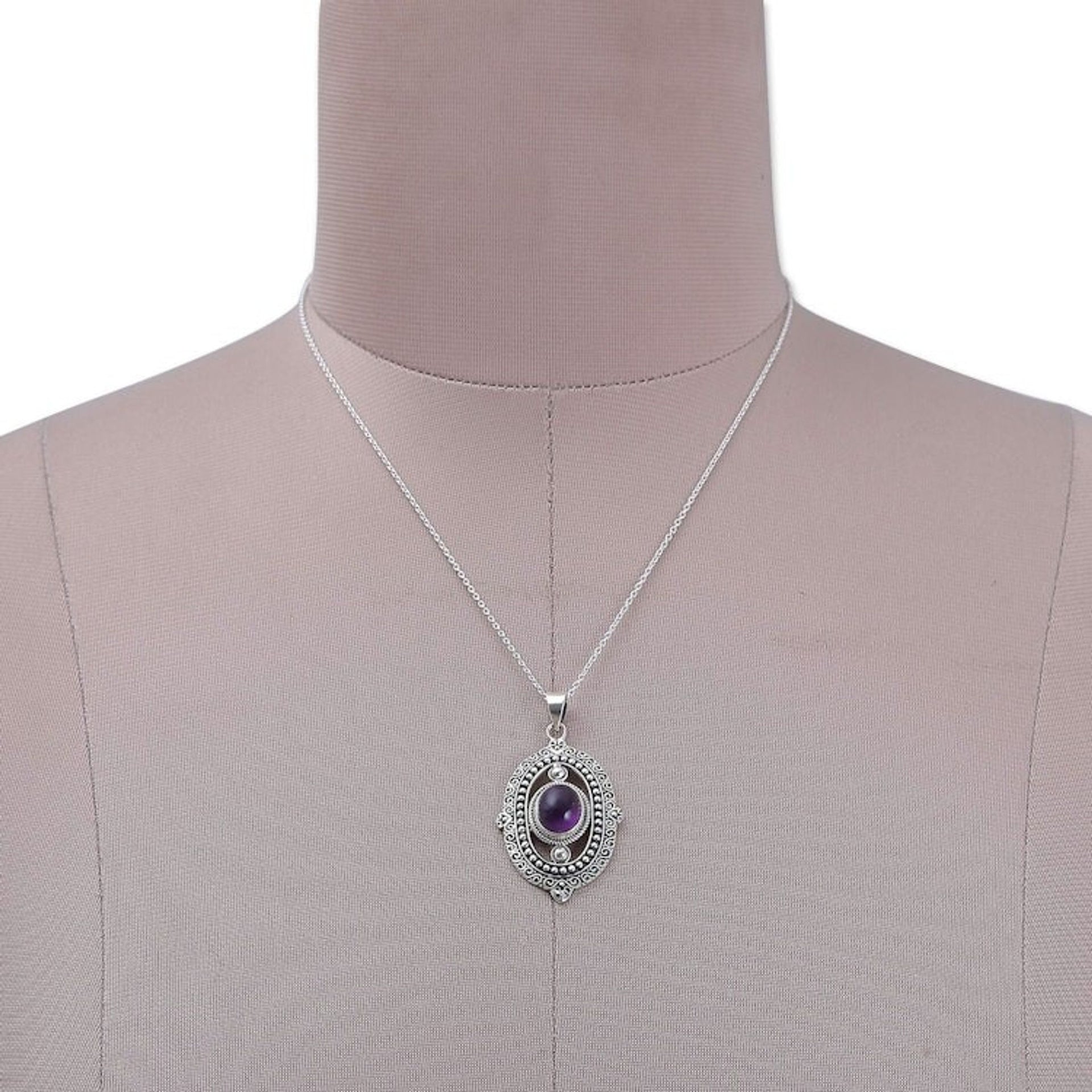 Amethyst and Sterling Silver Pendant Necklace from India 'Twilight Enchantment'