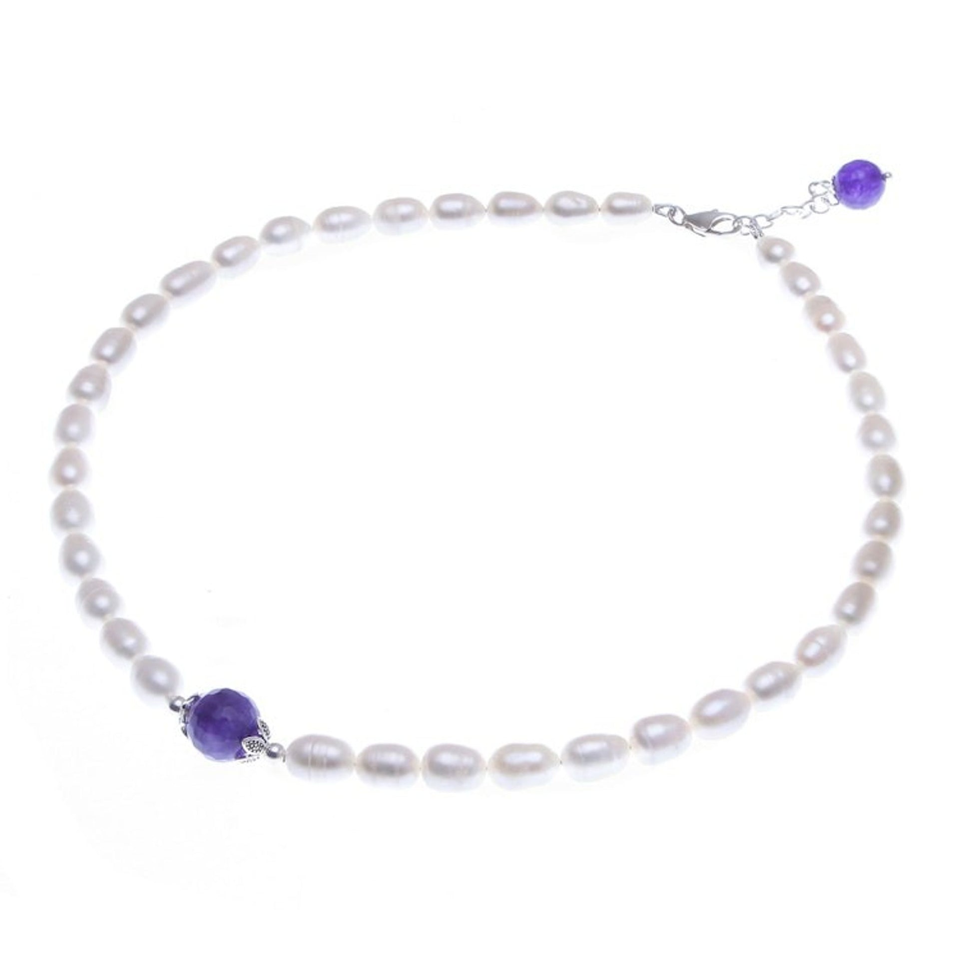 Cultured Pearl and Amethyst Pendant Necklace 'Sea Throne'