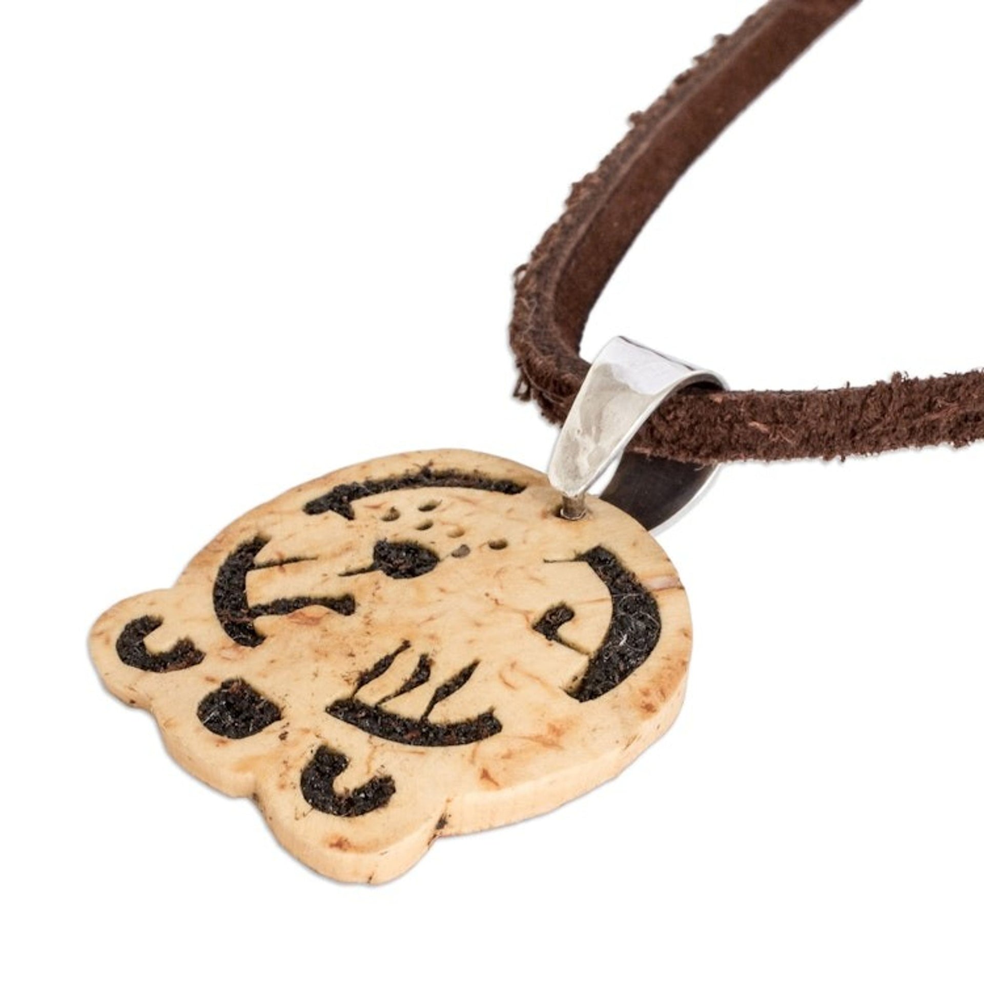 Coconut Shell and Lava Stone Tzi Sign Pendant Necklace 'Law and Authority'