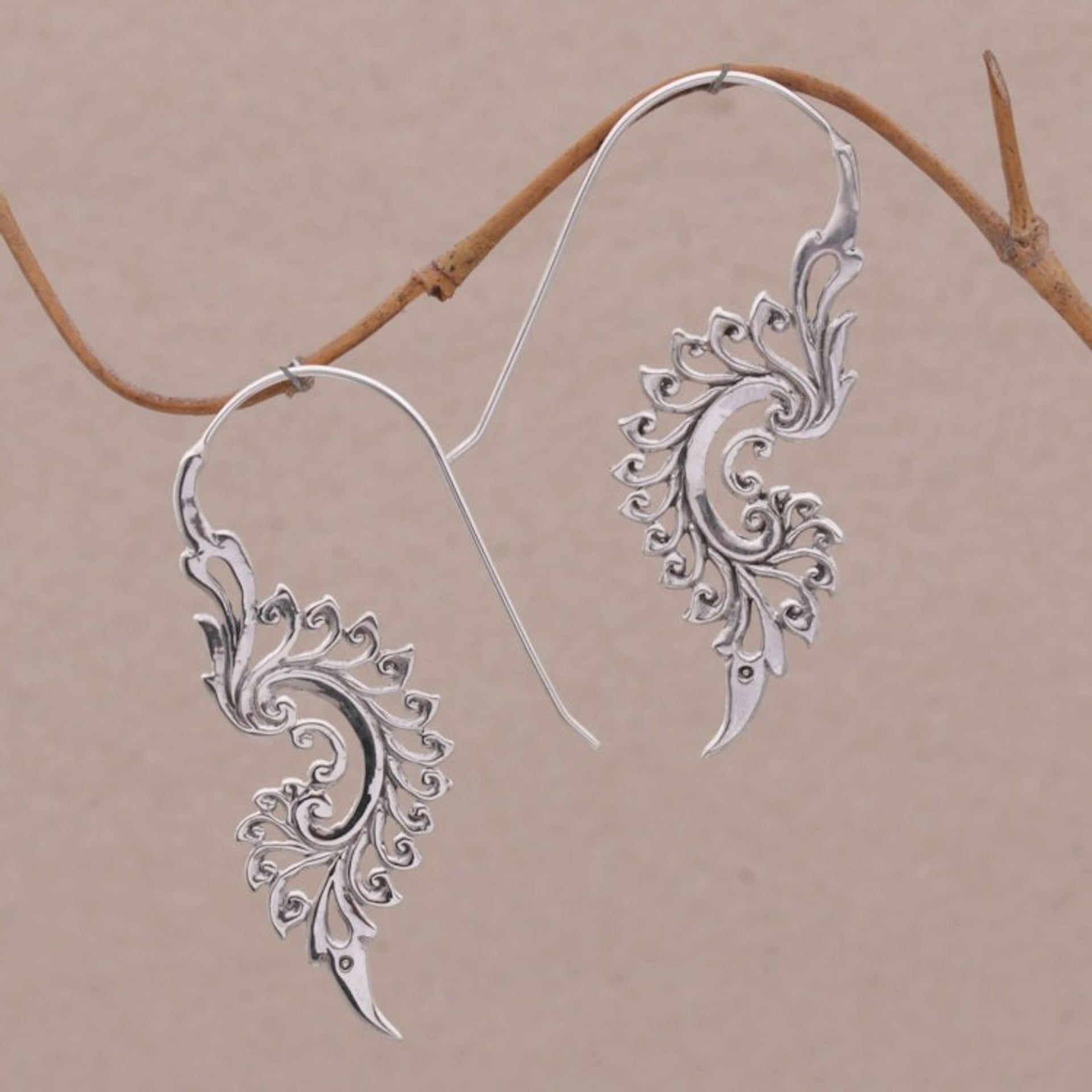 Indonesian Handmade Sterling Silver Tribal Drop Earrings 'Tribal Allure'