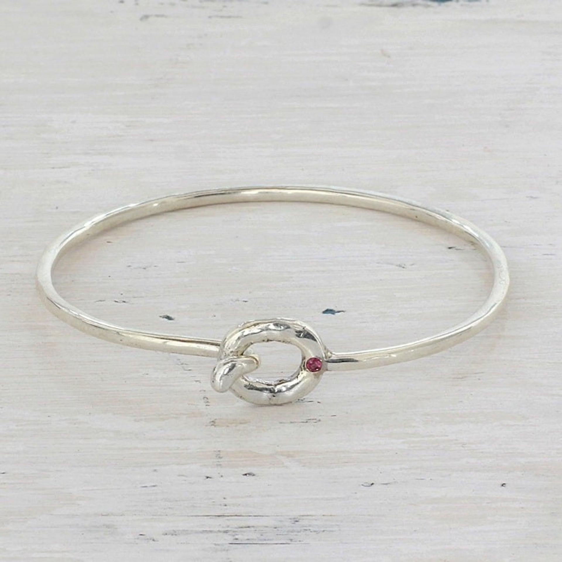 Hand Crafted Sterling Silver Bangle Bracelet Garnet Accent 'A Little Accent'