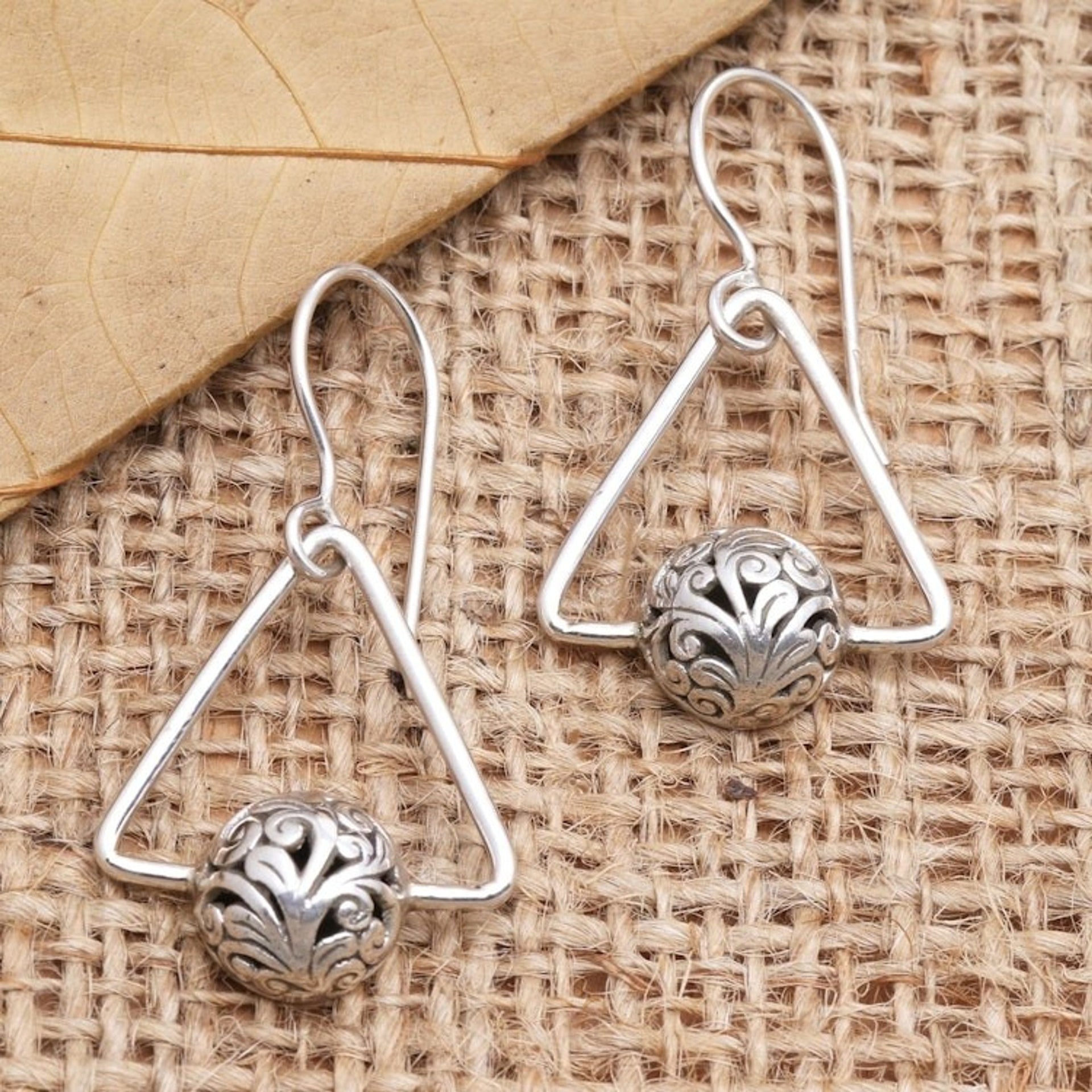Hand Made Sterling Silver Triangle Dangle Earrings 'Half Hope'