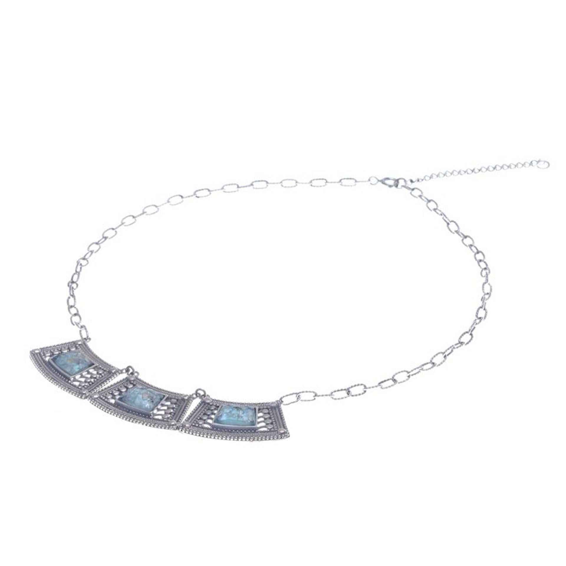 Handcrafted Thai Sterling Silver and Roman Glass Necklace 'Ancient Sky'