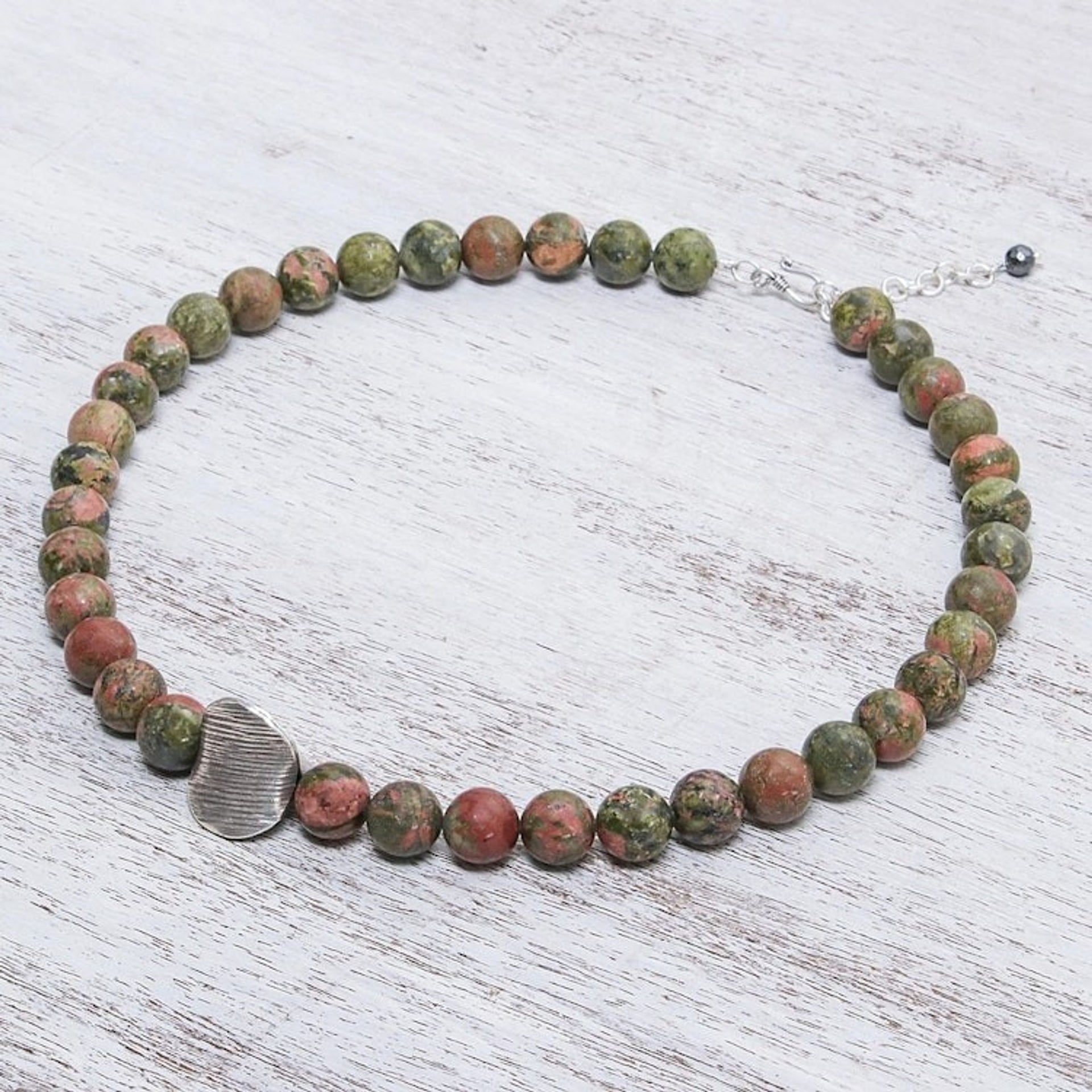 Unakite Beaded Pendant Necklace from Thailand 'Natural Mind'