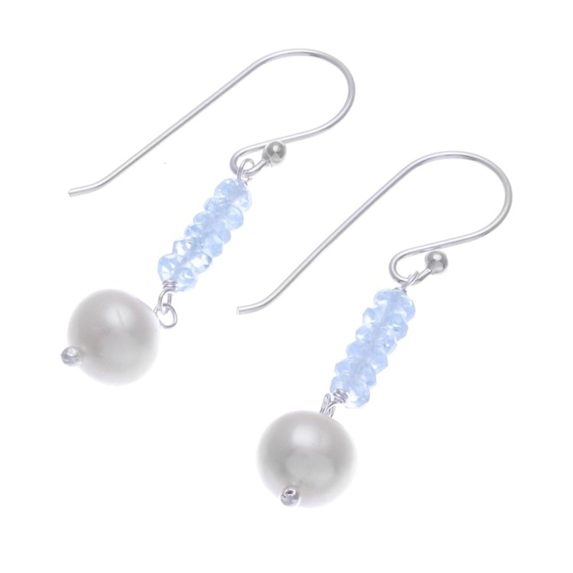 Blue Topaz and Cultured Pearl Dangle Earrings 'Iced'