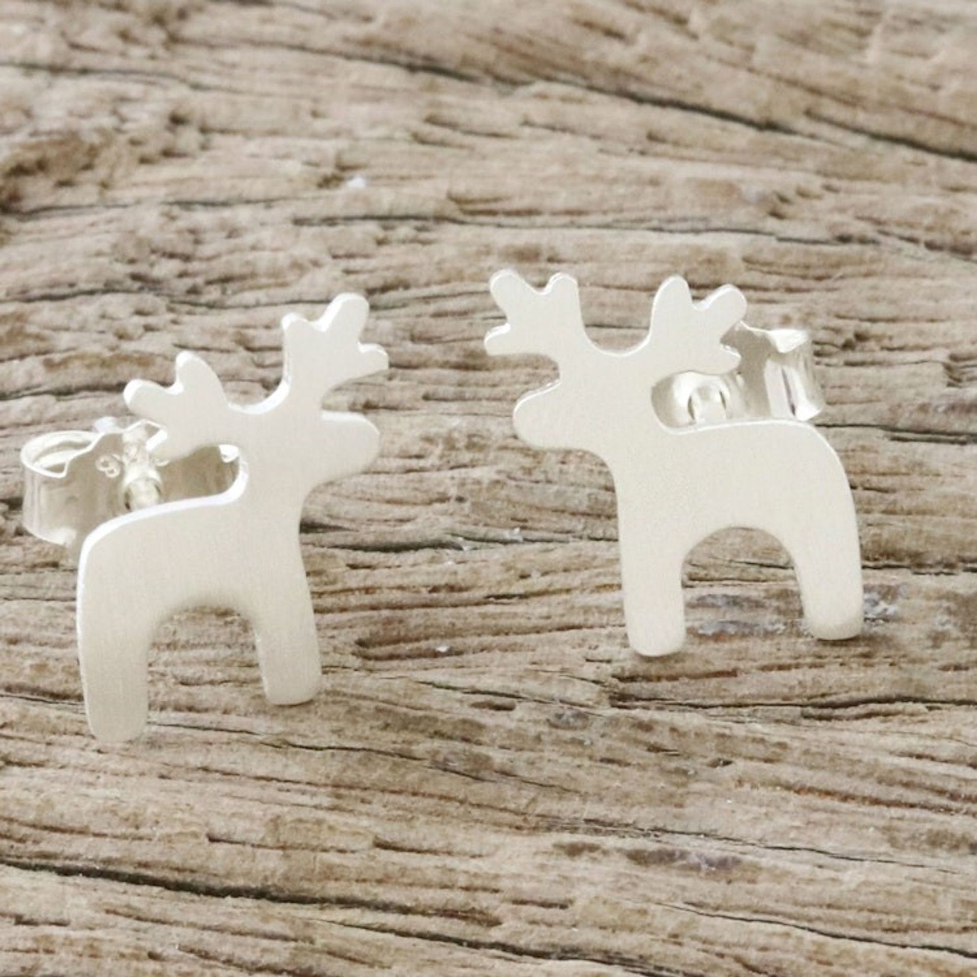 Sterling Silver Deer Earrings with Brushed Finish 'Lovely Deer'