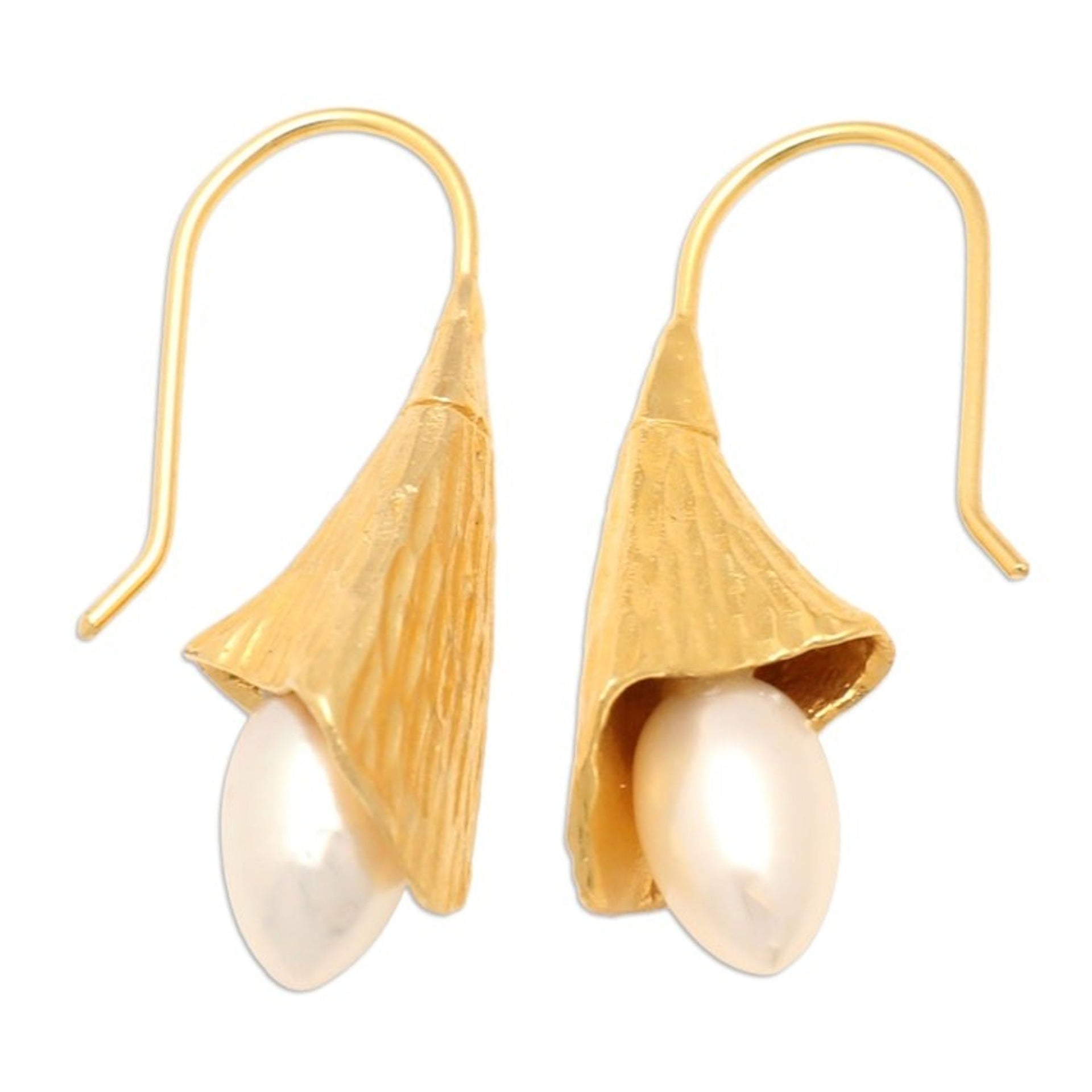 18k Gold-Plated Drop Earrings with White Cultured Pearls 'Lanterns of Life'