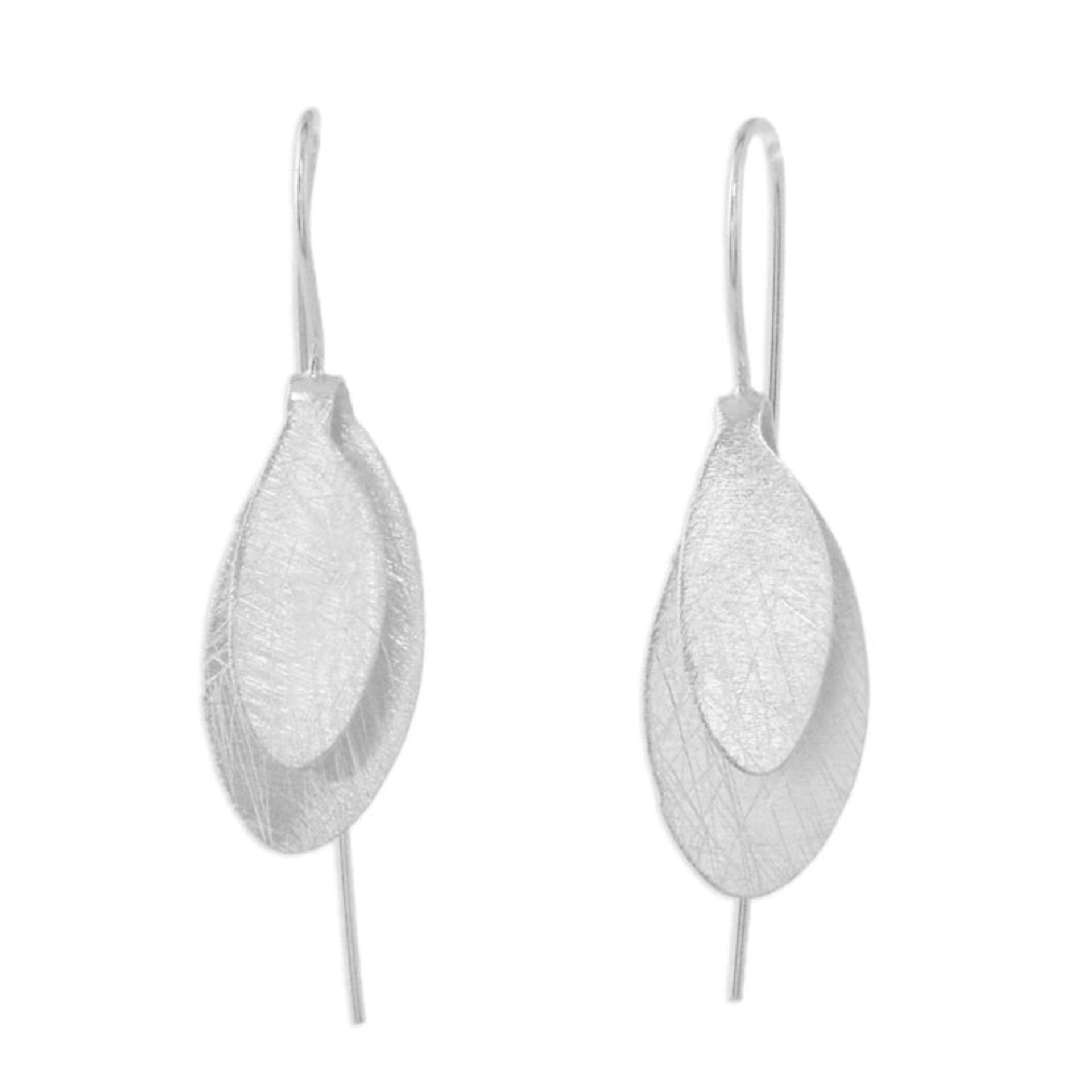 Handcrafted Modern Thai Sterling Silver Leaf Earrings 'Fluttering Foliage'