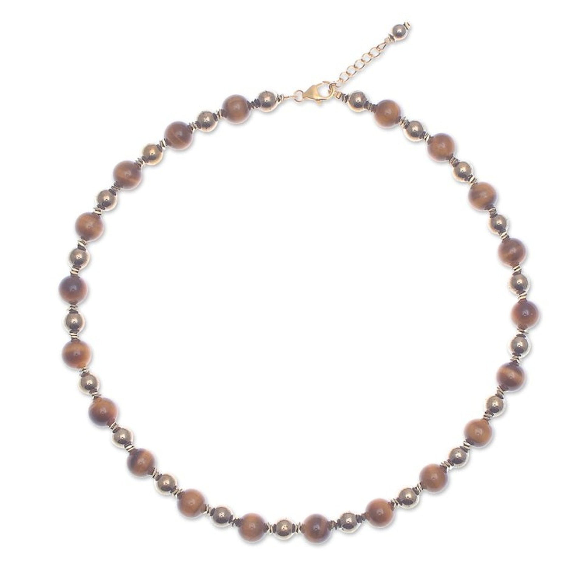 Gold-Accented Tiger's Eye and Hematite Beaded Necklace 'Tiger's Morning'