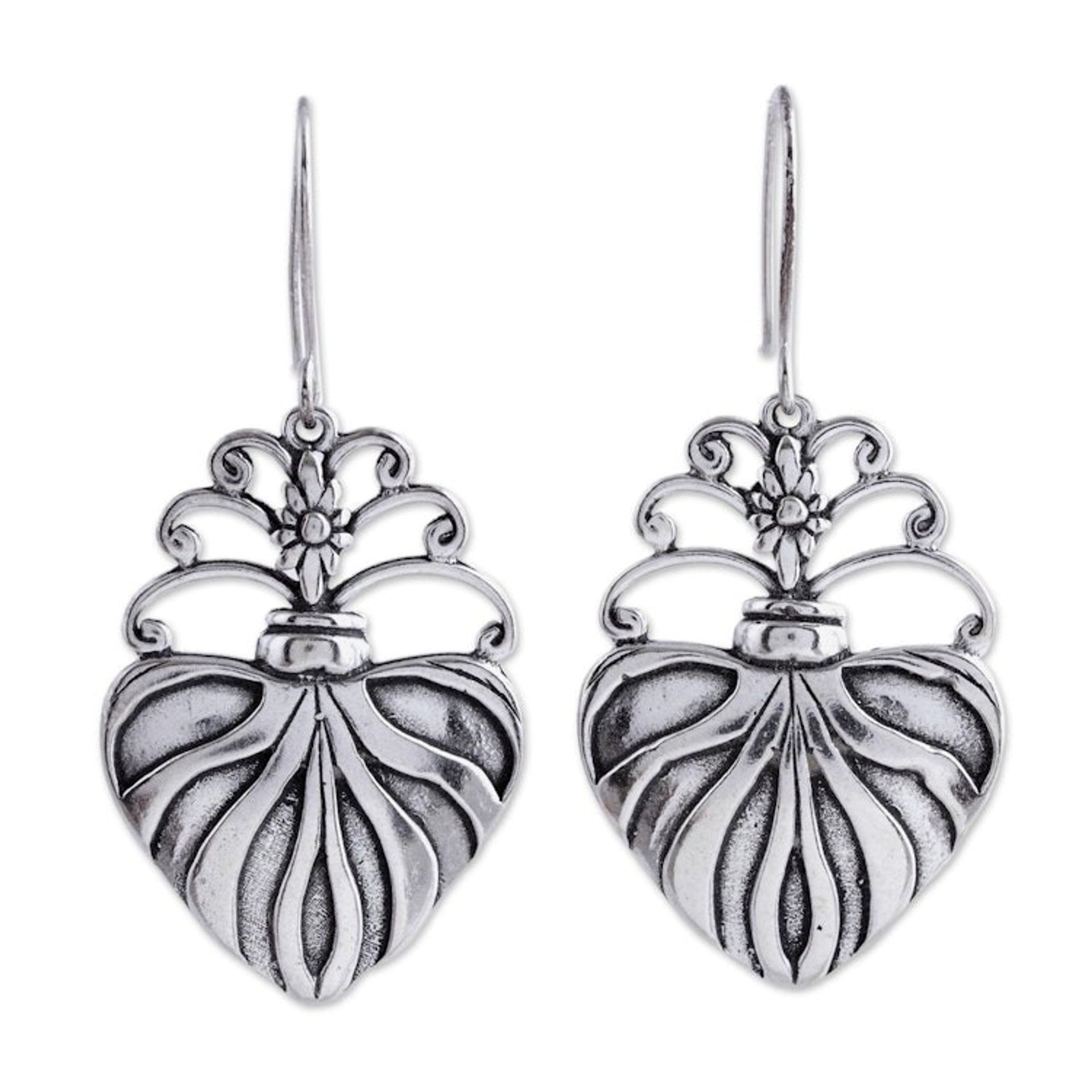 Sterling Silver Religious Theme Handcrafted Earrings 'Sacred Heart'