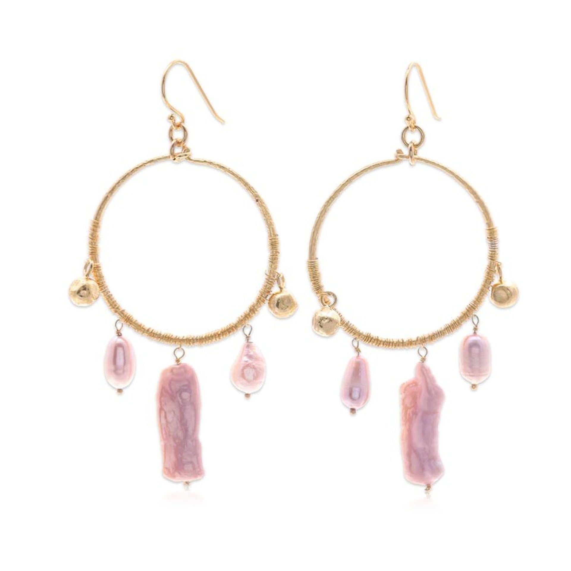 18k Gold-Plated Cultured Pearl Statement Chandelier Earrings 'Pop of Pink'