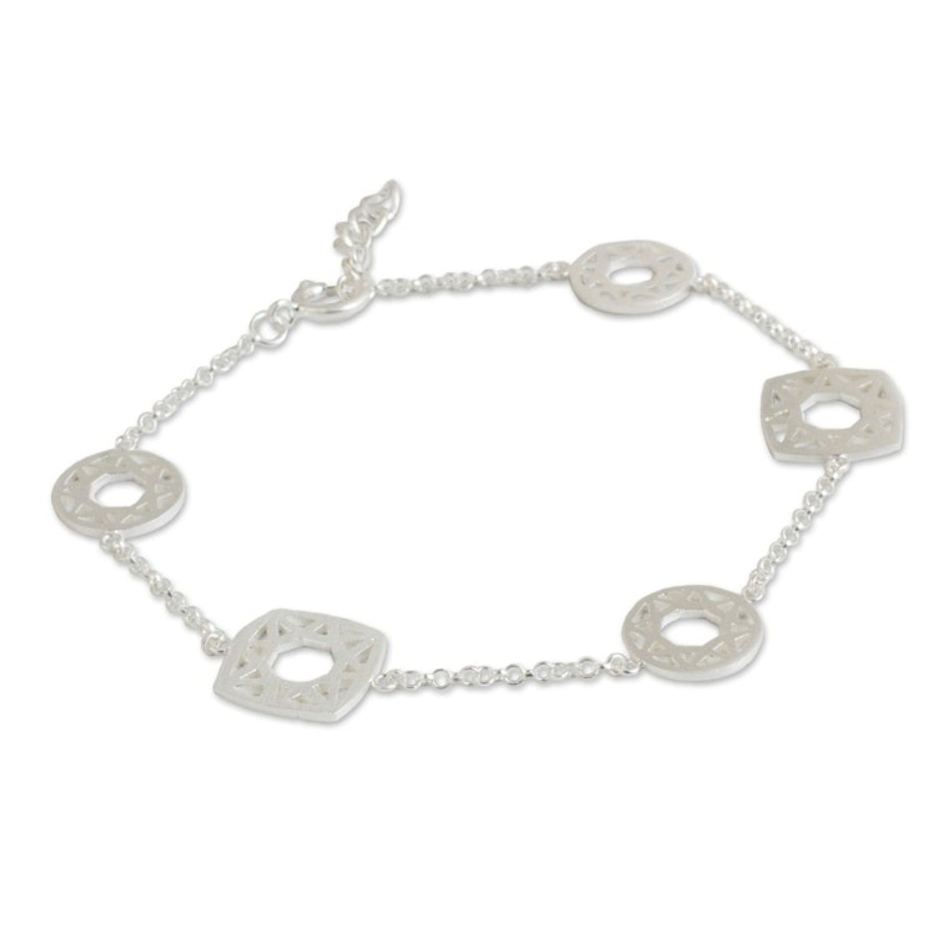 Handmade Modern Thai Sterling Silver Bracelet 'Starlight Geometry'