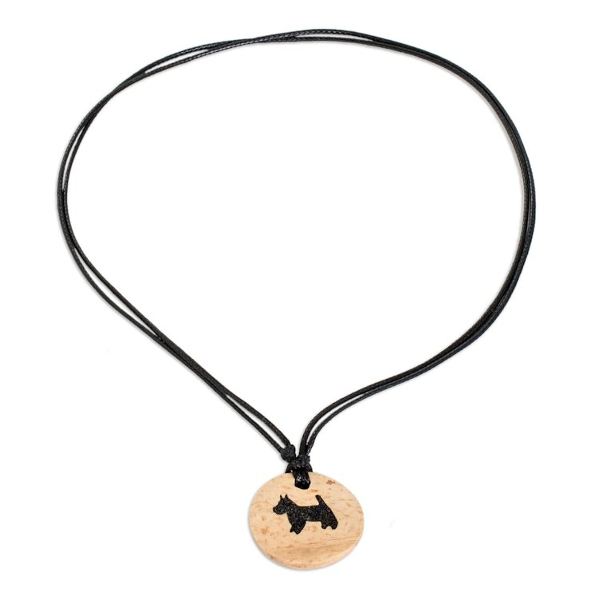 Coconut Shell and Lava Stone Schnauzer Dog Pendant Necklace 'Sweet Schnauzer'