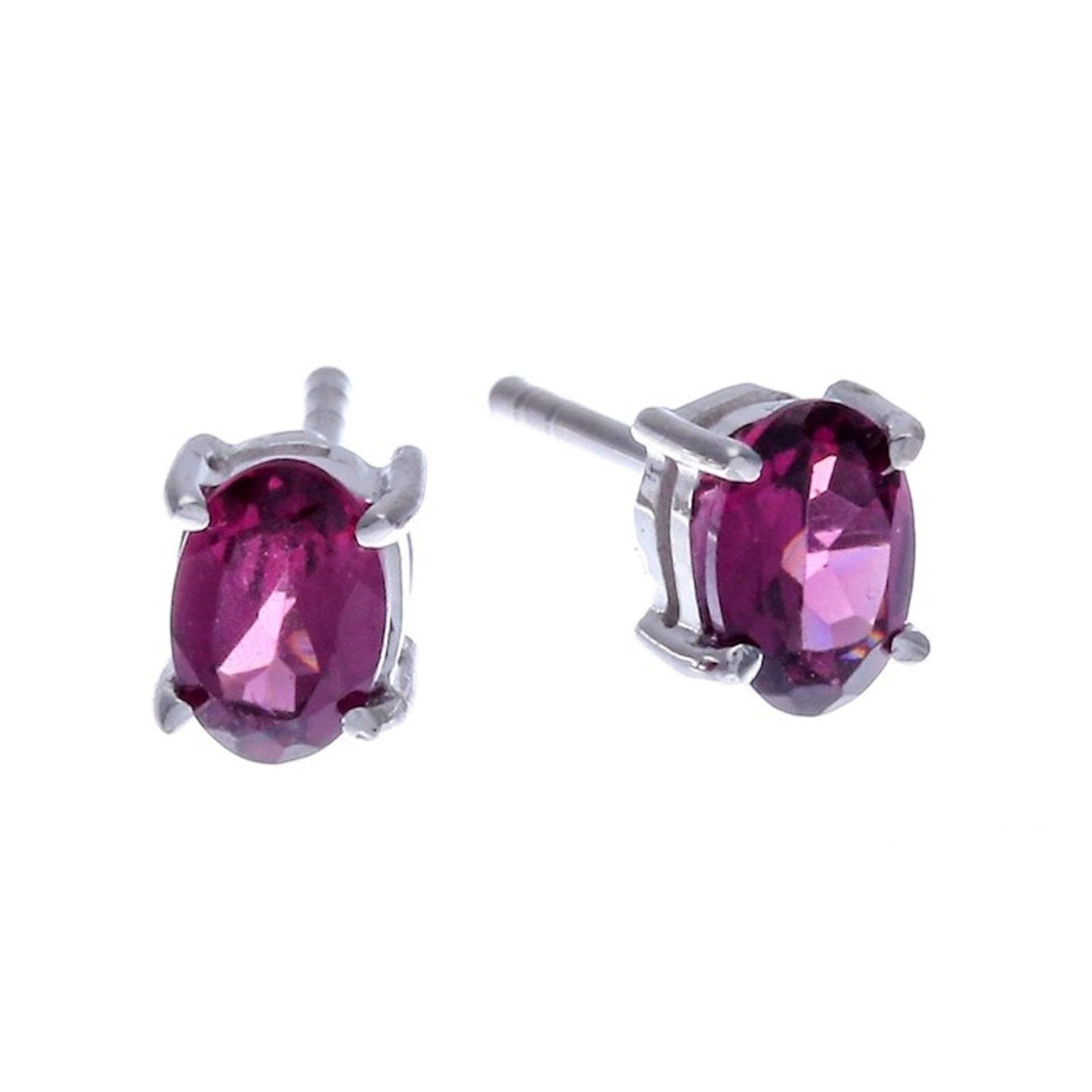 Sterling Silver Button Earrings with Natural Rhodolite Gems 'Eternity Maiden'