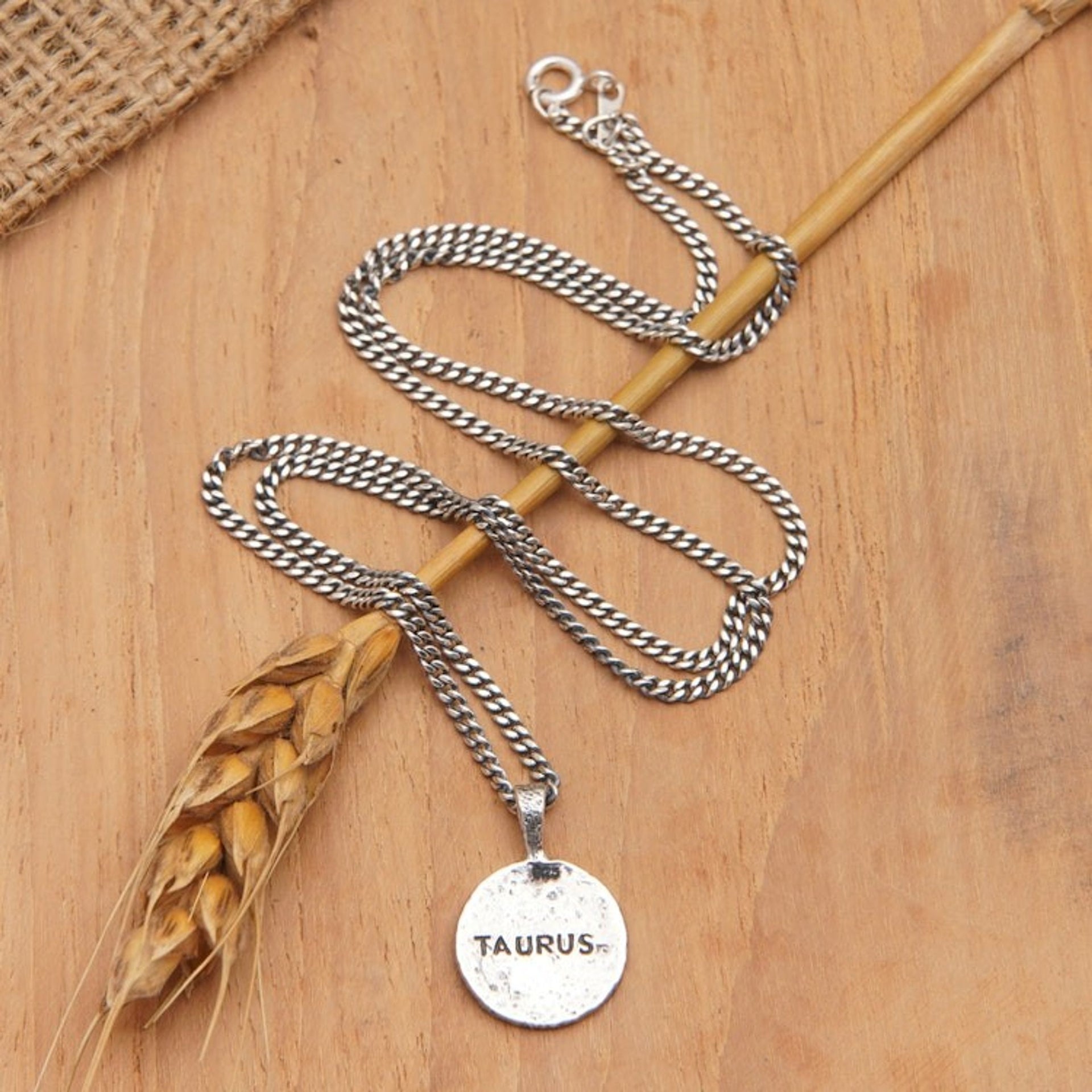 Sterling Silver Necklace with Taurus Zodiac Sign Pendant 'Taurus Charm'