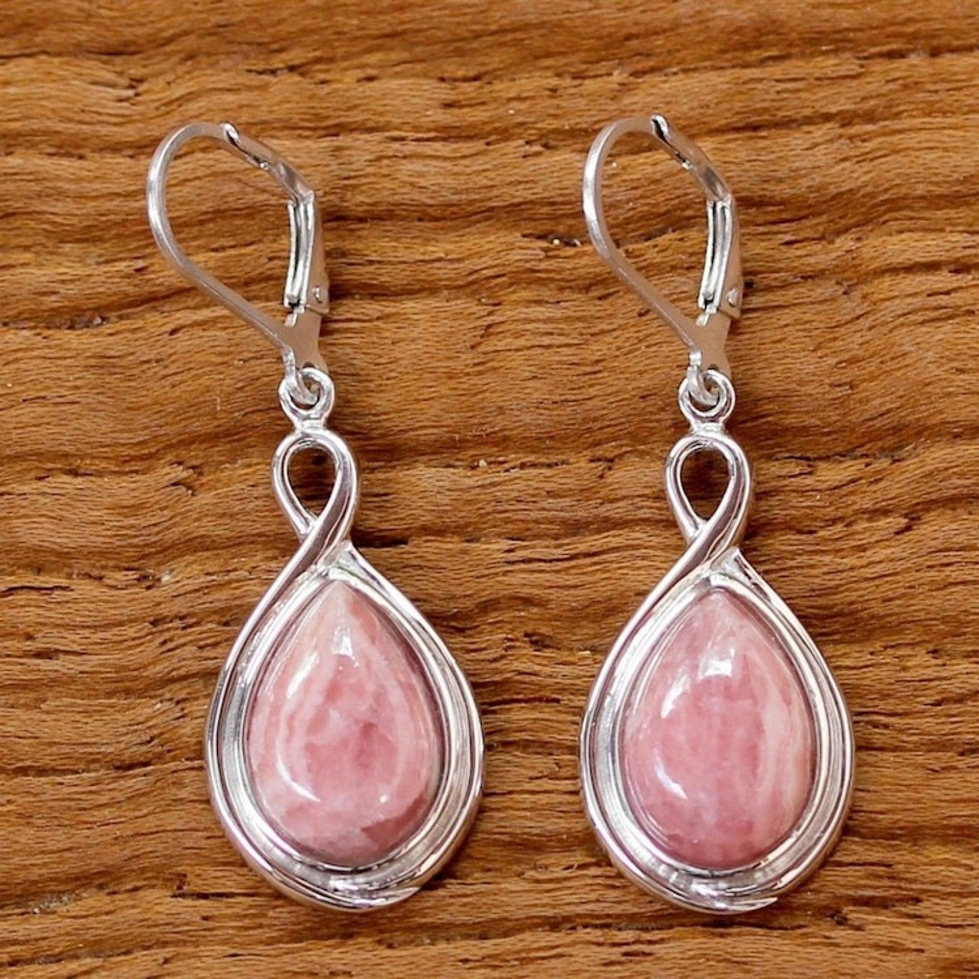 Thai Rhodochrosite and Sterling Silver Drop Dangle Earrings 'Glamorous Rose'