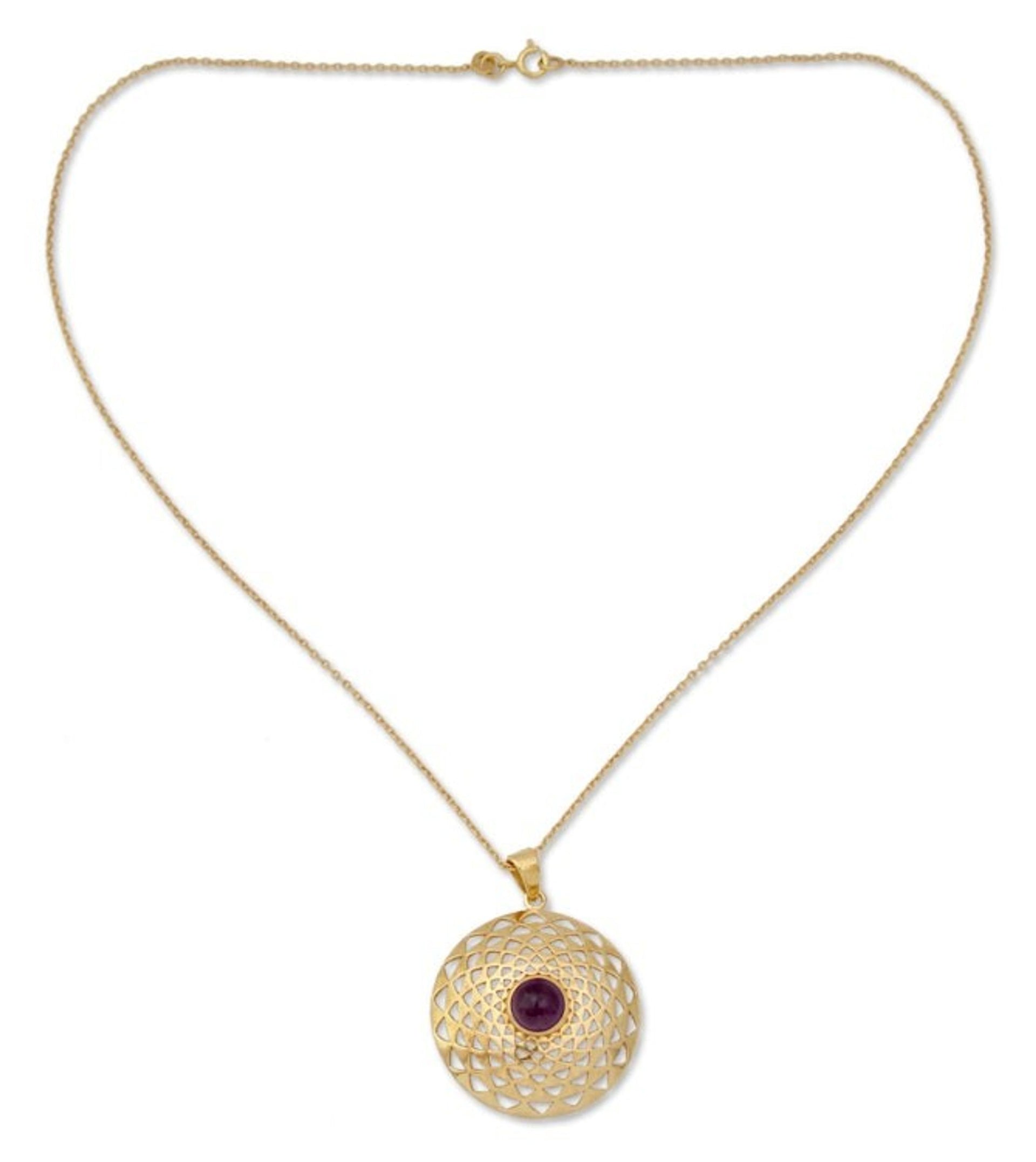 22k Gold Vermeil and Amethyst Necklace India Jewelry 'Jaipur Sun'