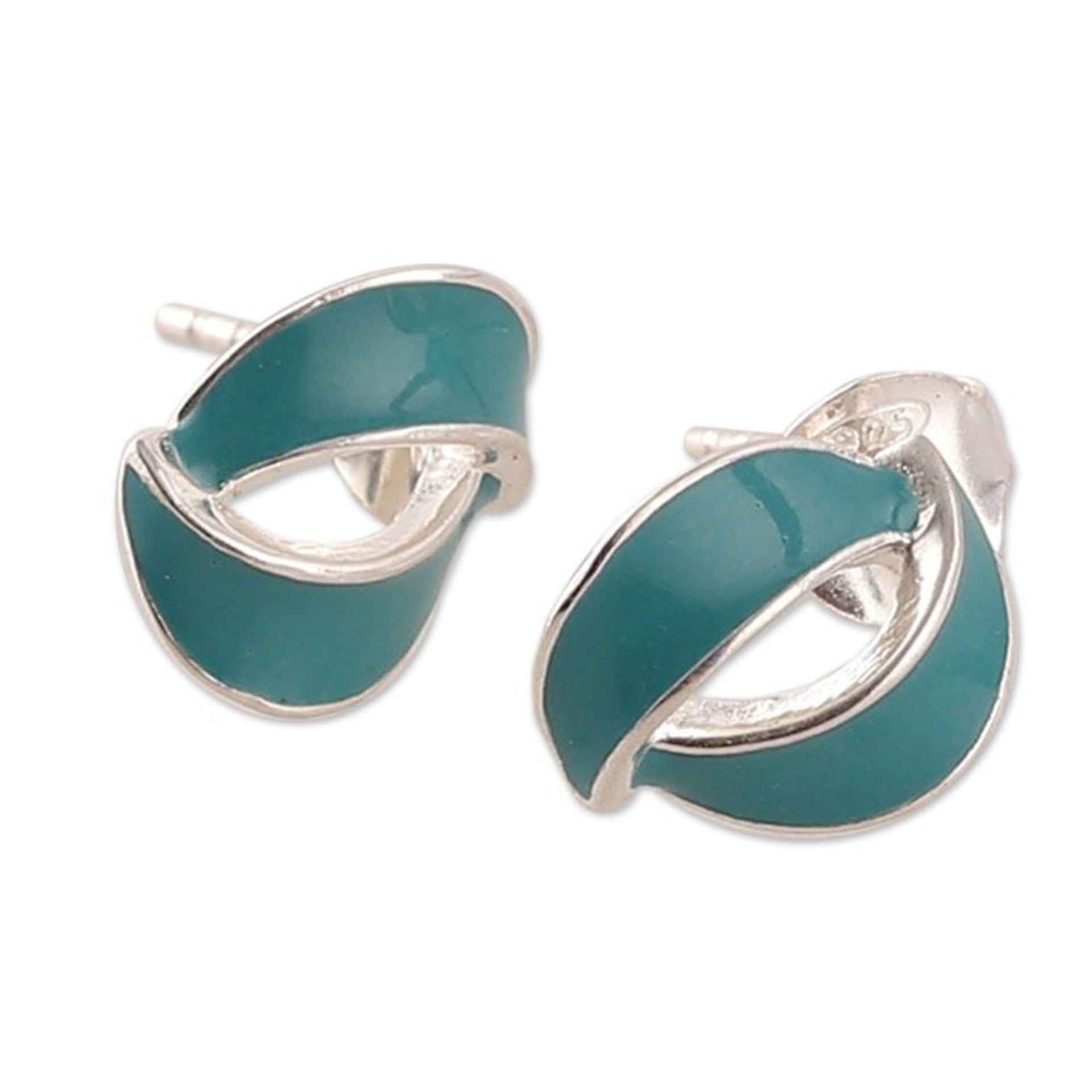 Abstract-Themed Blue Sterling Silver Button Earrings 'Celestial Embrace'