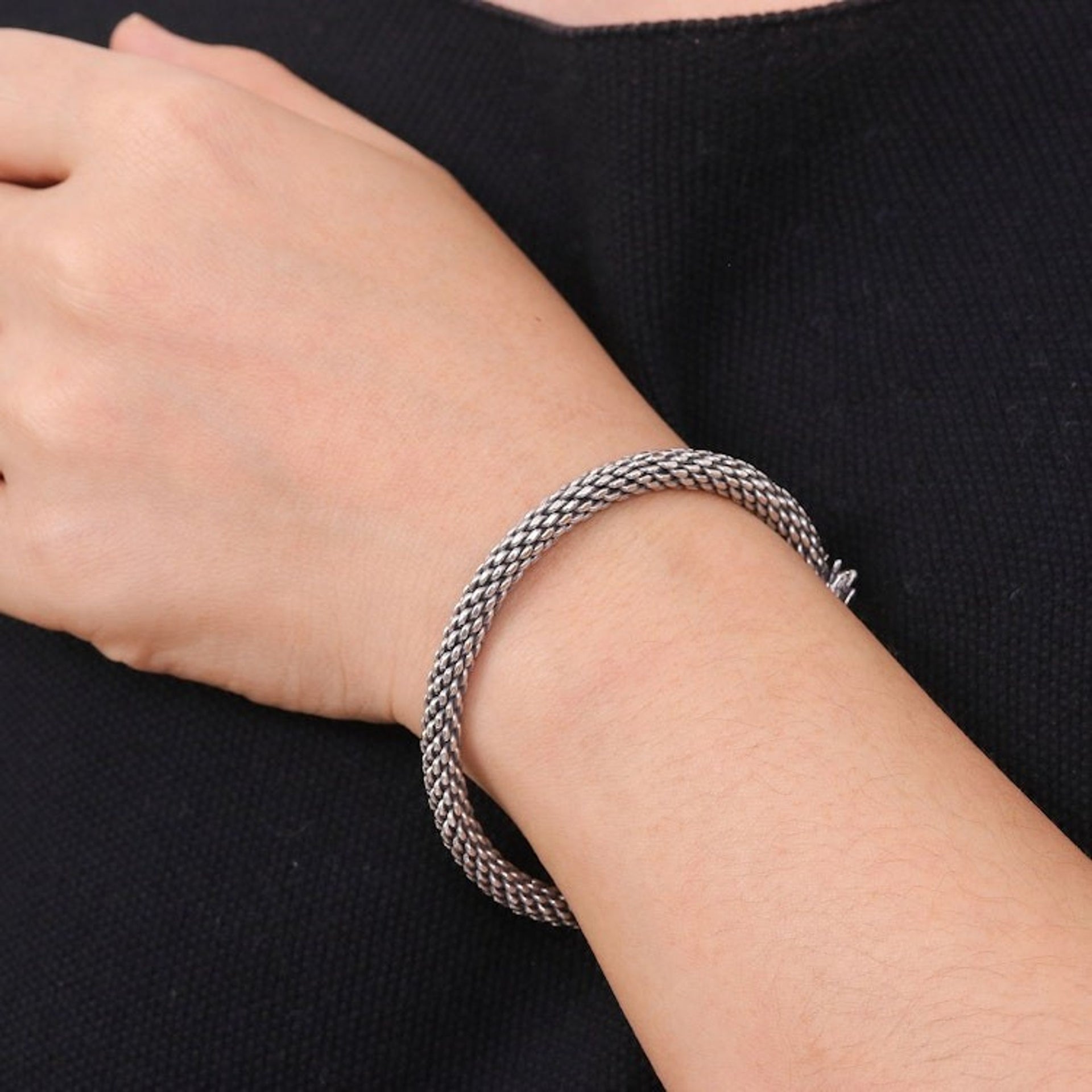 Dragon Themed Unisex Sterling Silver Cuff Bracelet 'Double Dragons'