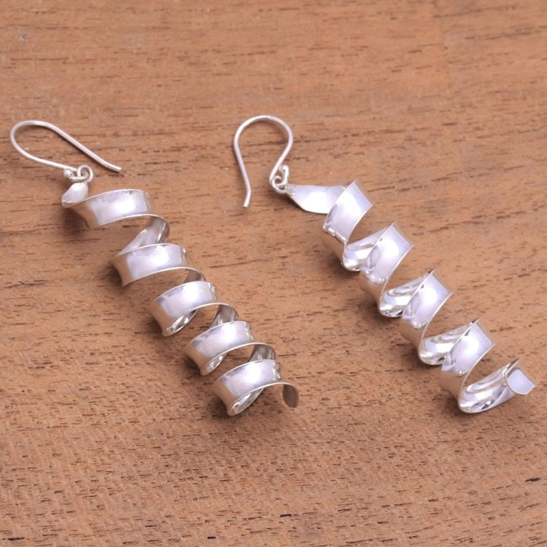 Spiral-Shaped Sterling Silver Dangle Earrings from Bali 'Spiral Shine'