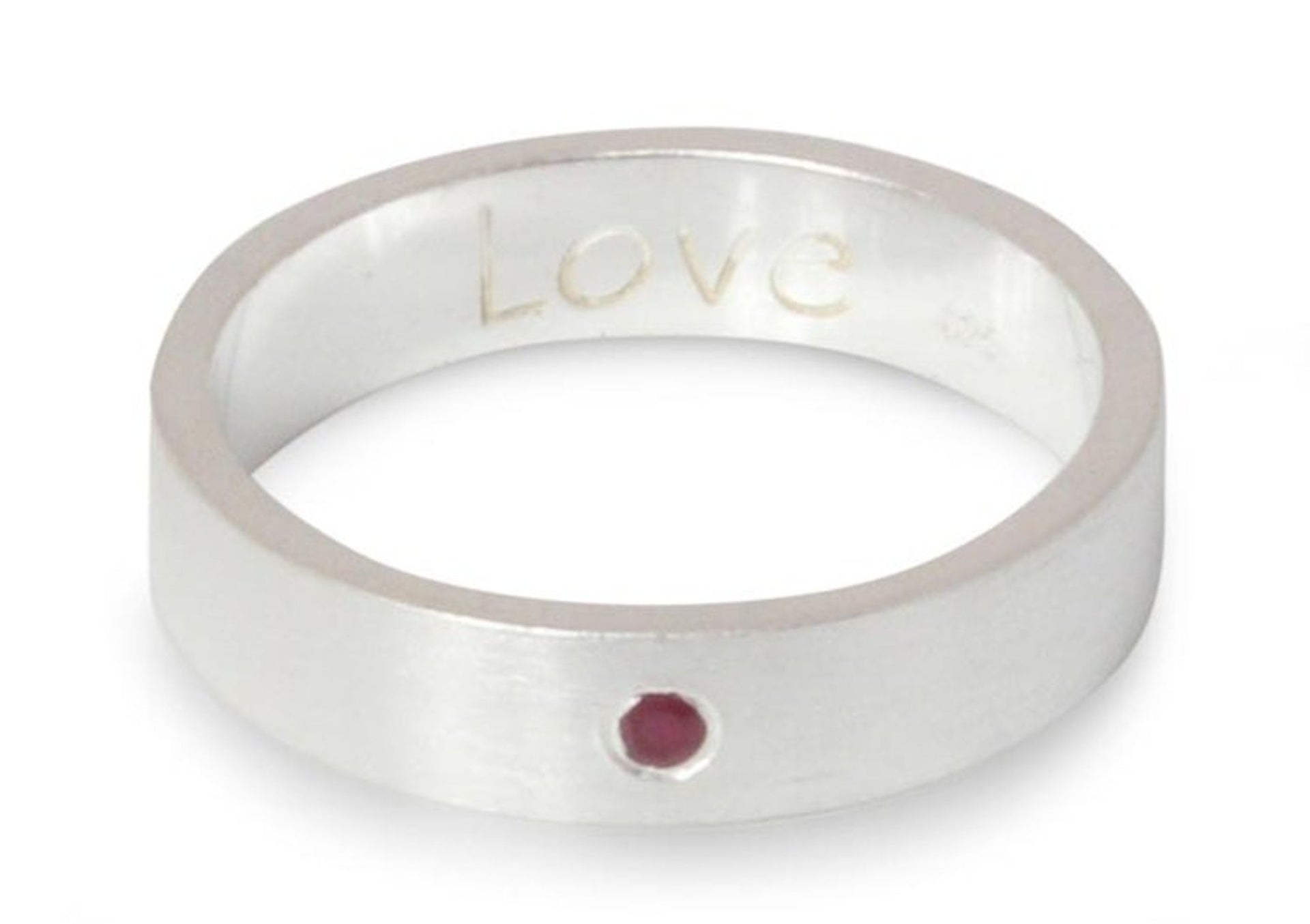 Sterling Silver and Garnet Band Ring 'Impressed by Love'