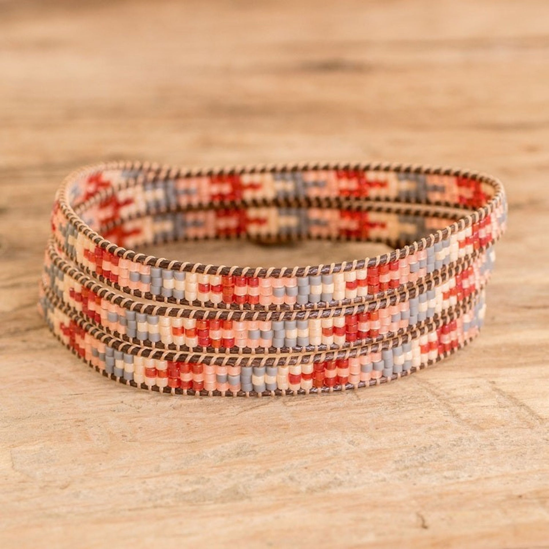 Arrow Glass Beaded Wrap Bracelet Handcrafted in Guatemala 'Geometric Orientation'