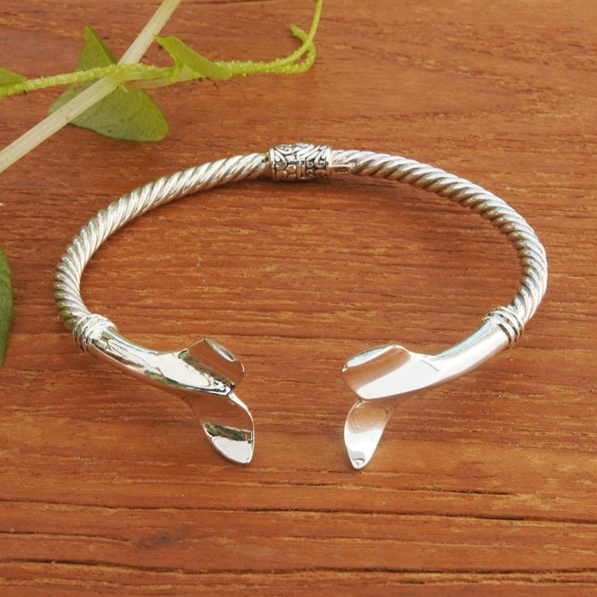Shark-Themed Sterling Silver Cuff Bracelet from Bali 'Fierce Spirit'