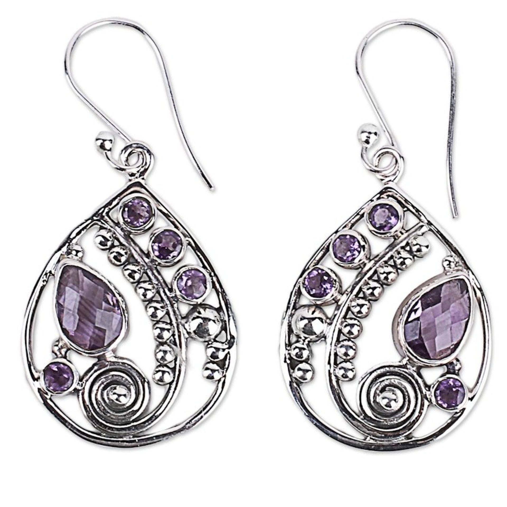 Sterling Silver Amethyst Dangle Earrings from India 'Lilac Radiance'