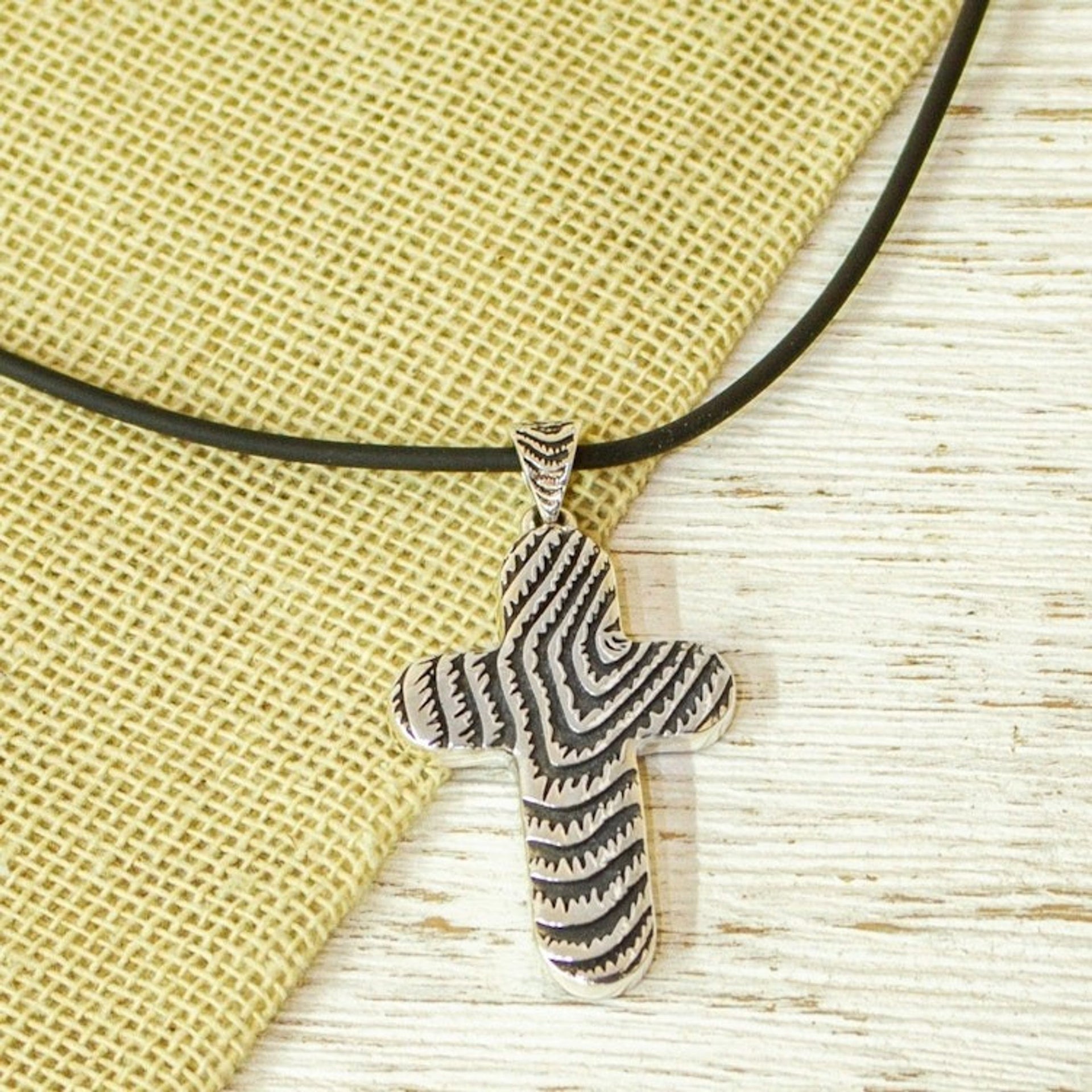 Taxco Silver Cross Pendant Necklace from Mexico 'Cross of Contrasts'