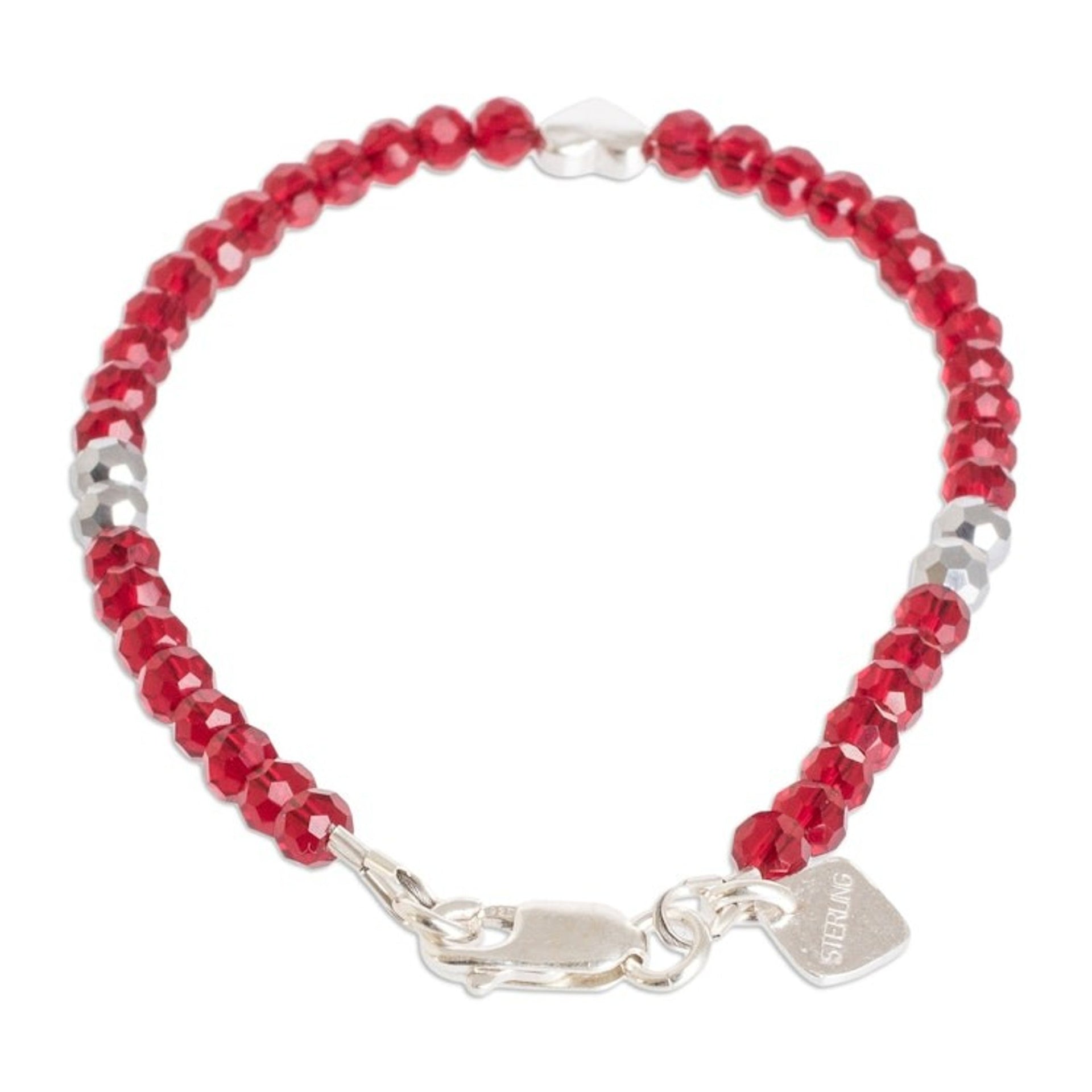 Silver Heart Pendant Bracelet with Red Crystal Beads 'Love Emotions'