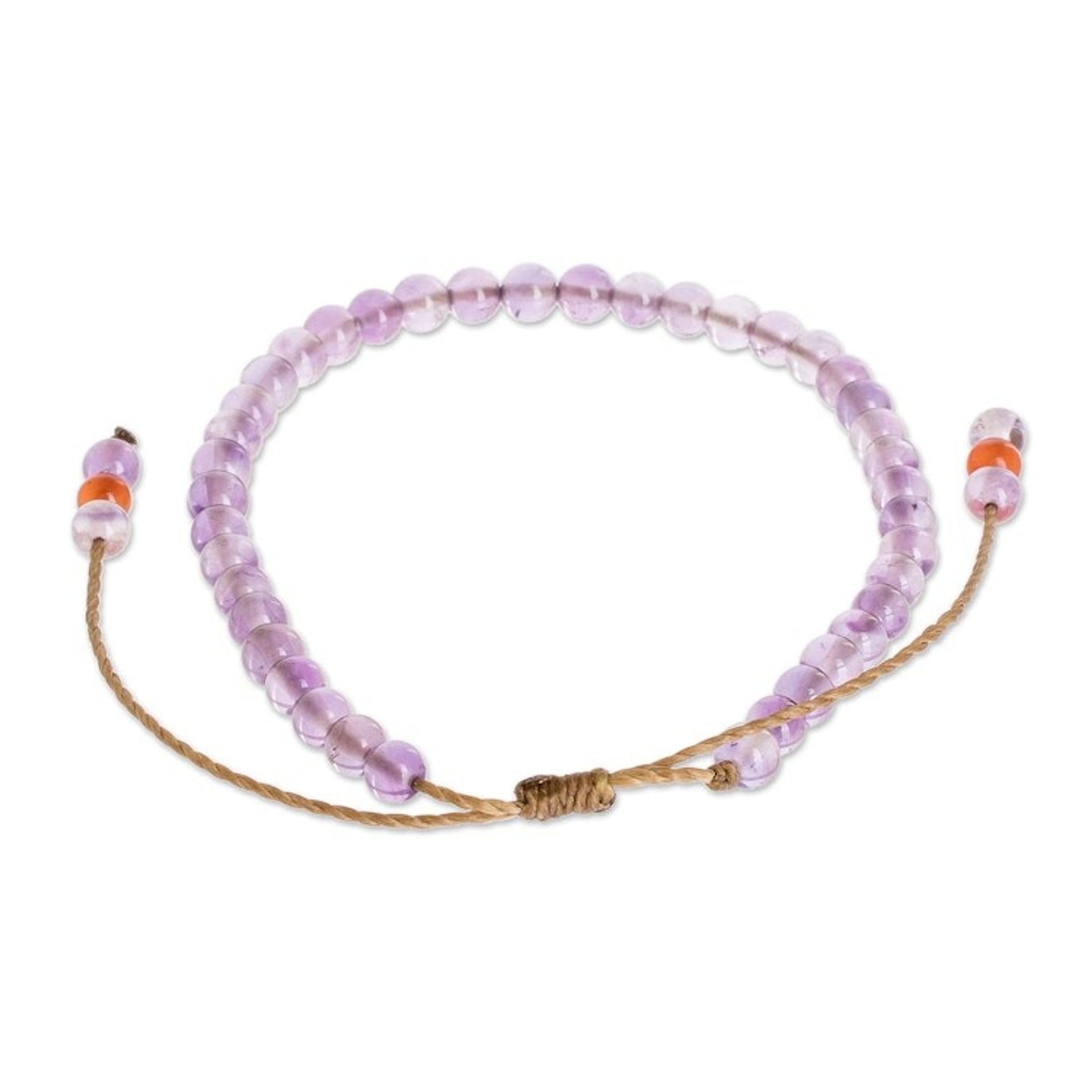 Amethyst and Jasper Bead Bracelet with Sliding Knot 'Plum Parade'