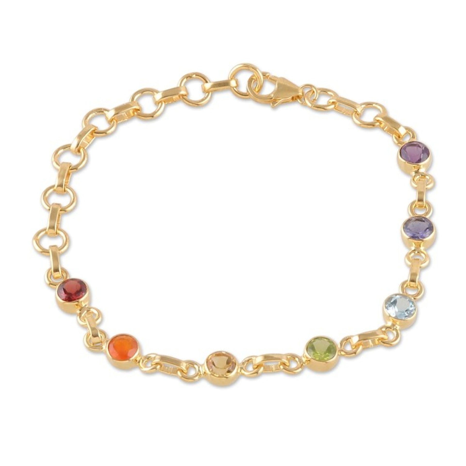 22k Gold-Plated Round Multi-Gemstone Chakra Bracelet 'Inner Universe'