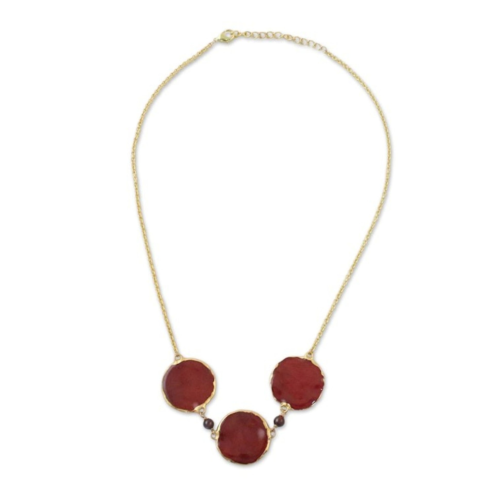 Garnet and Gold Plated Natural Rose Petal Pendant Necklace 'Harvest Rose'