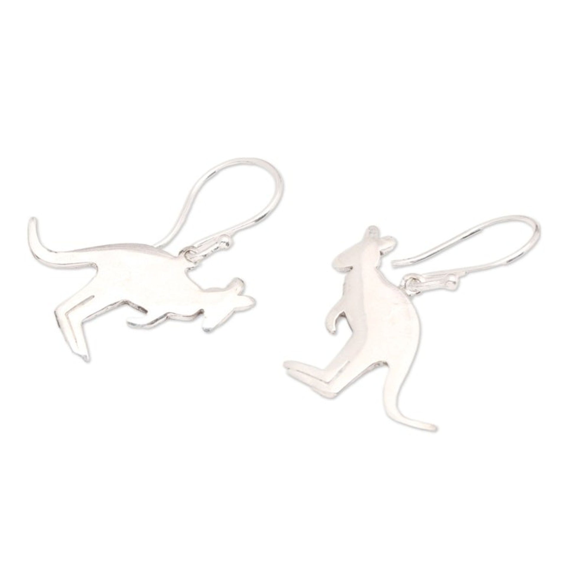 Polished Kangaroo-Shaped Sterling Silver Dangle Earrings 'Kangaroo Girl'