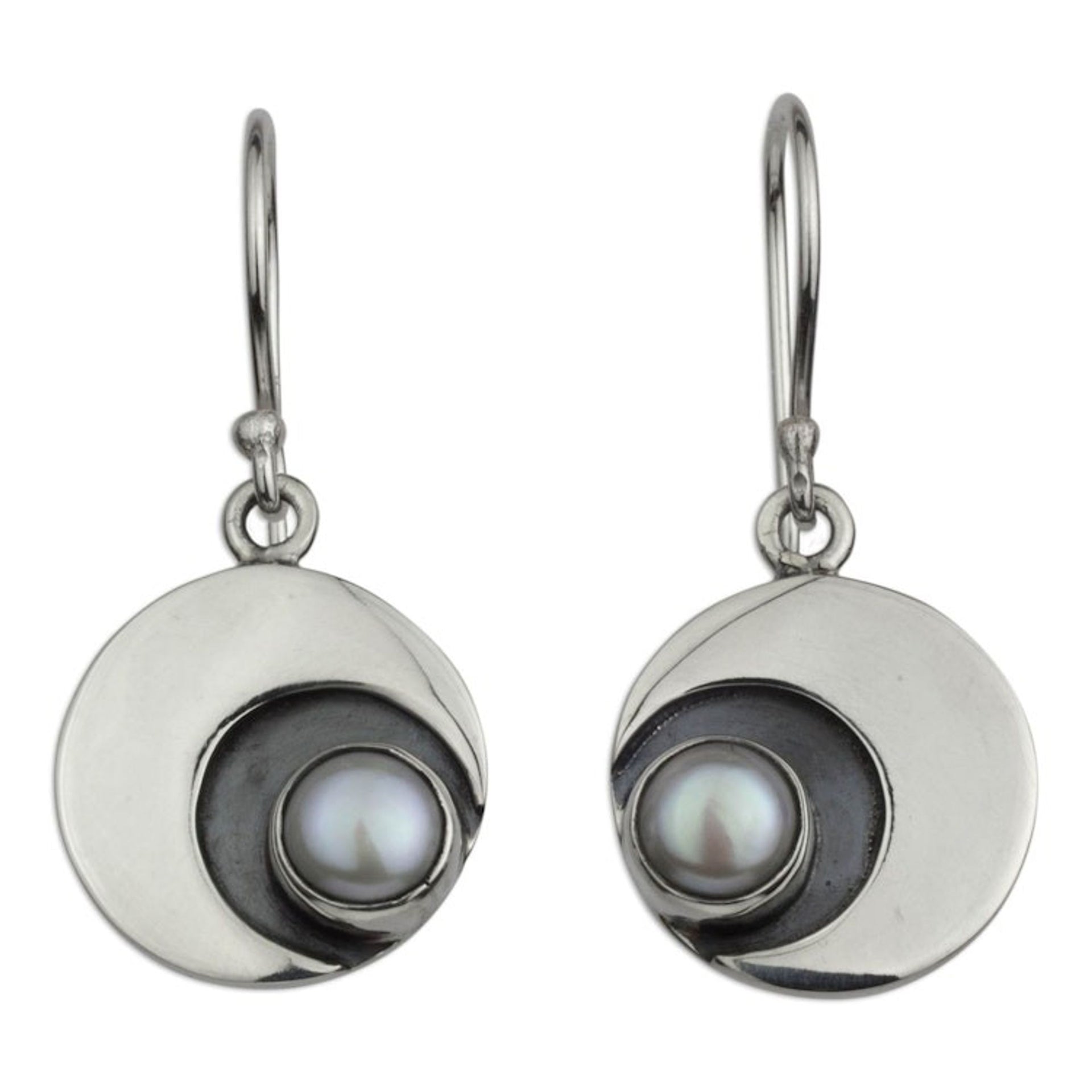 950 Silver and Pearl Dangle Moon Earrings from Taxco 'Iridescent Moon'