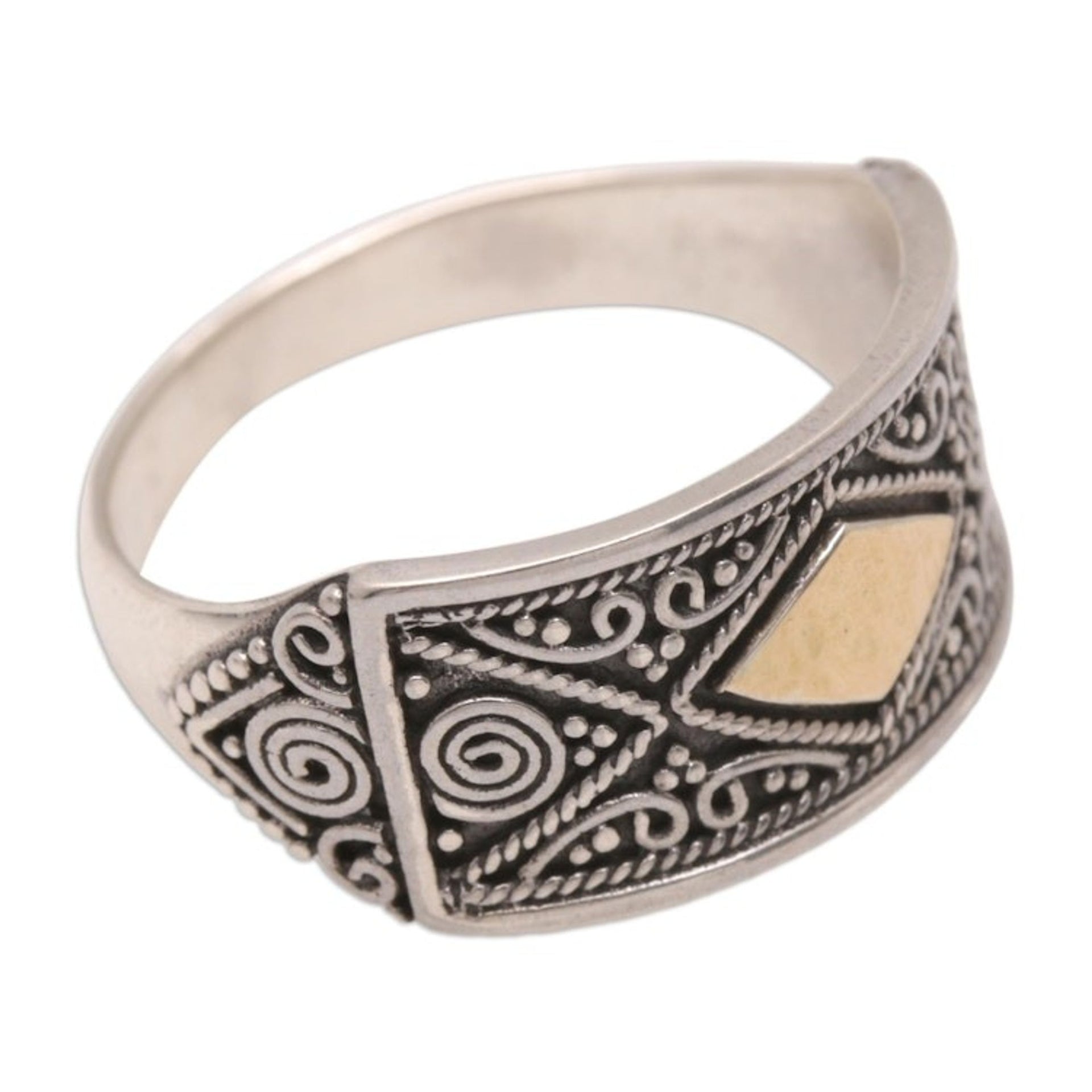 18k Gold-Accented Sterling Silver Geometric Domed Ring 'Royal Rhombus'