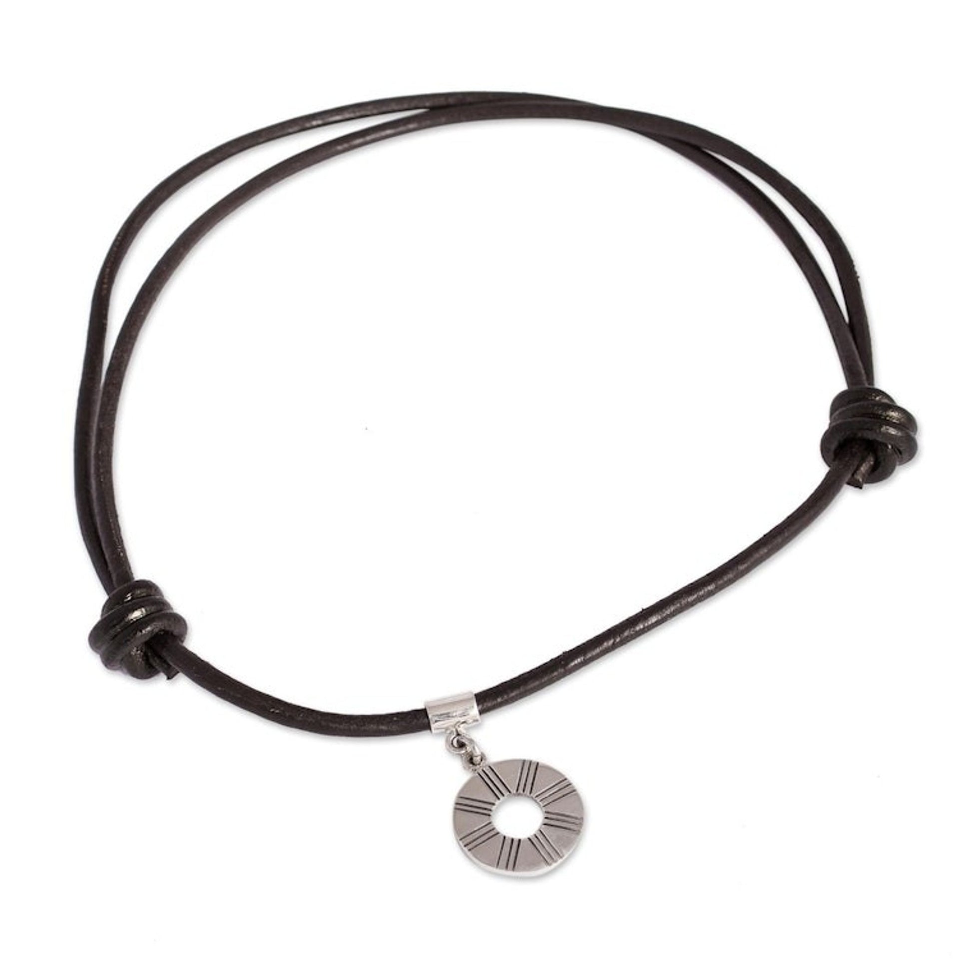 Ringed Silver Pendant Necklace from Mexico 'Tona, Aztec Sun'