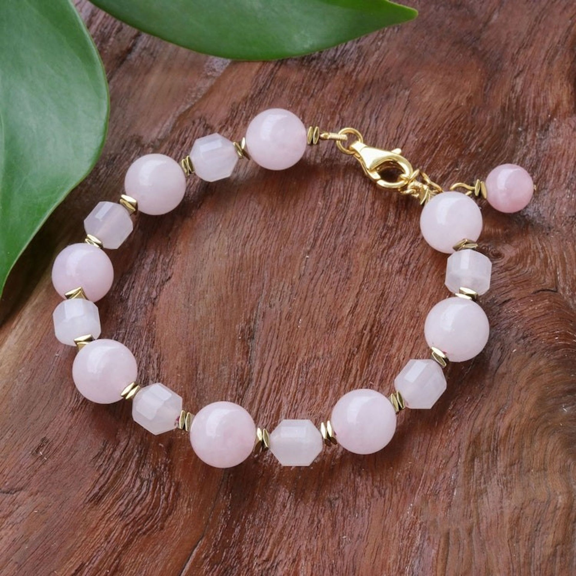 Handcrafted Rose Quartz Bracelet with Hematite 'Blushing'