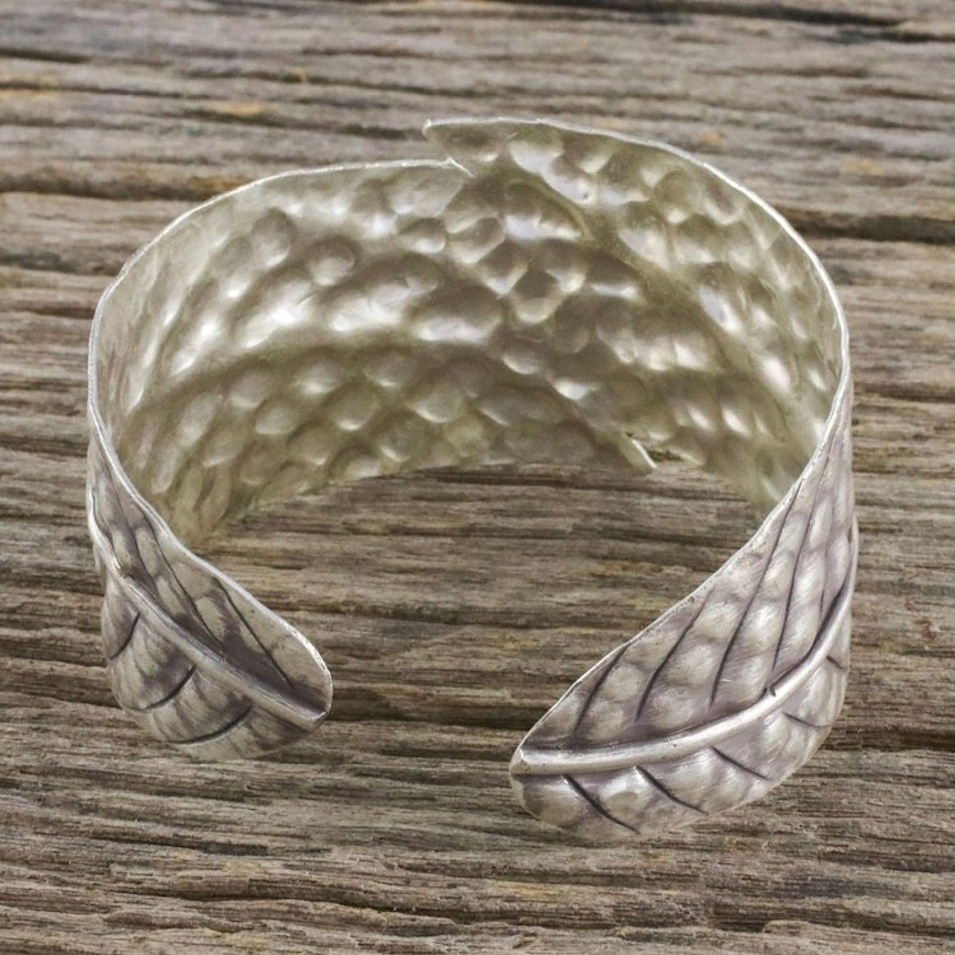 Handcrafted Sterling Silver Leaf Cuff Bracelet from Thailand 'Jungle Delight'