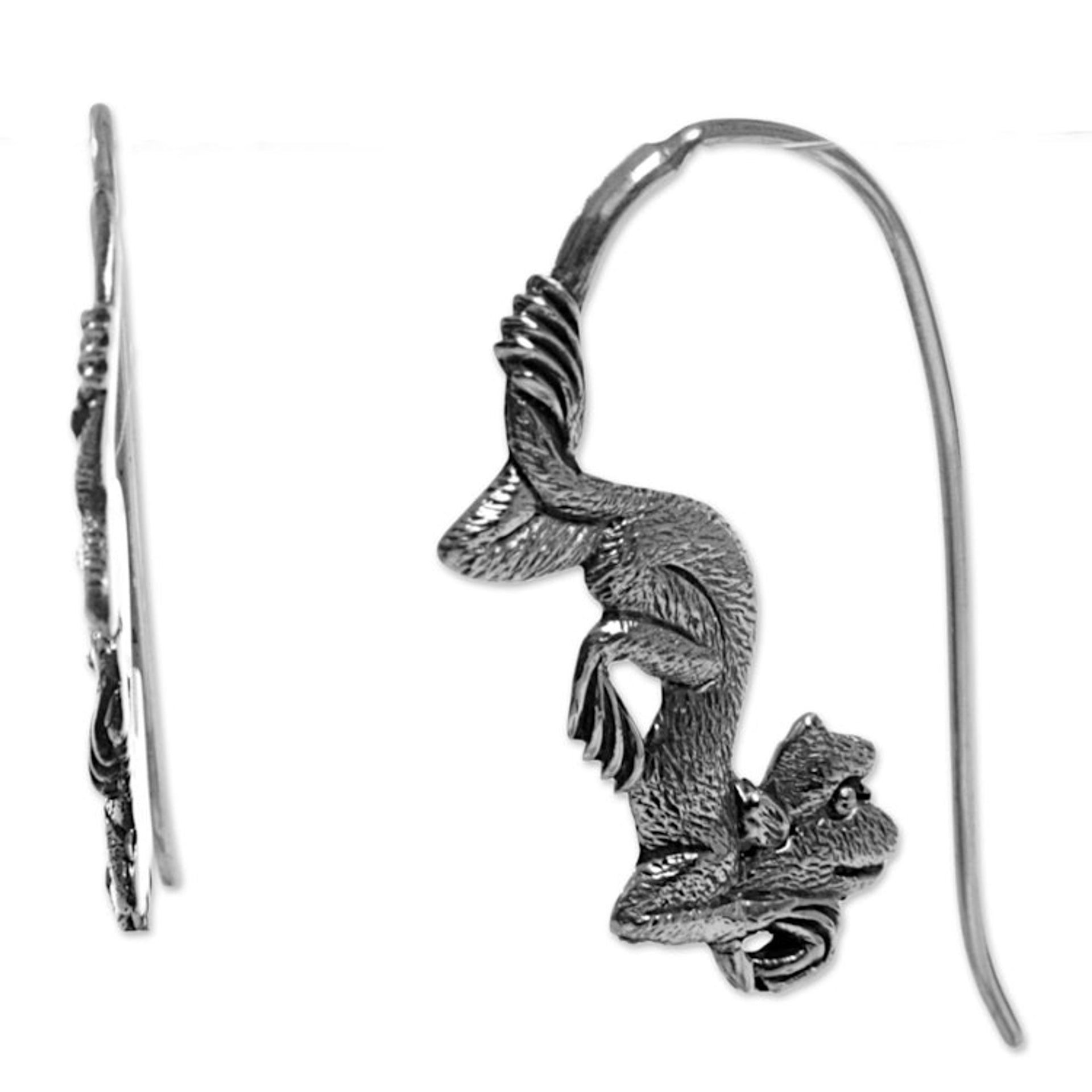 Sterling Silver Monkey Drop Earrings from Indonesia 'Reposing Monkey'