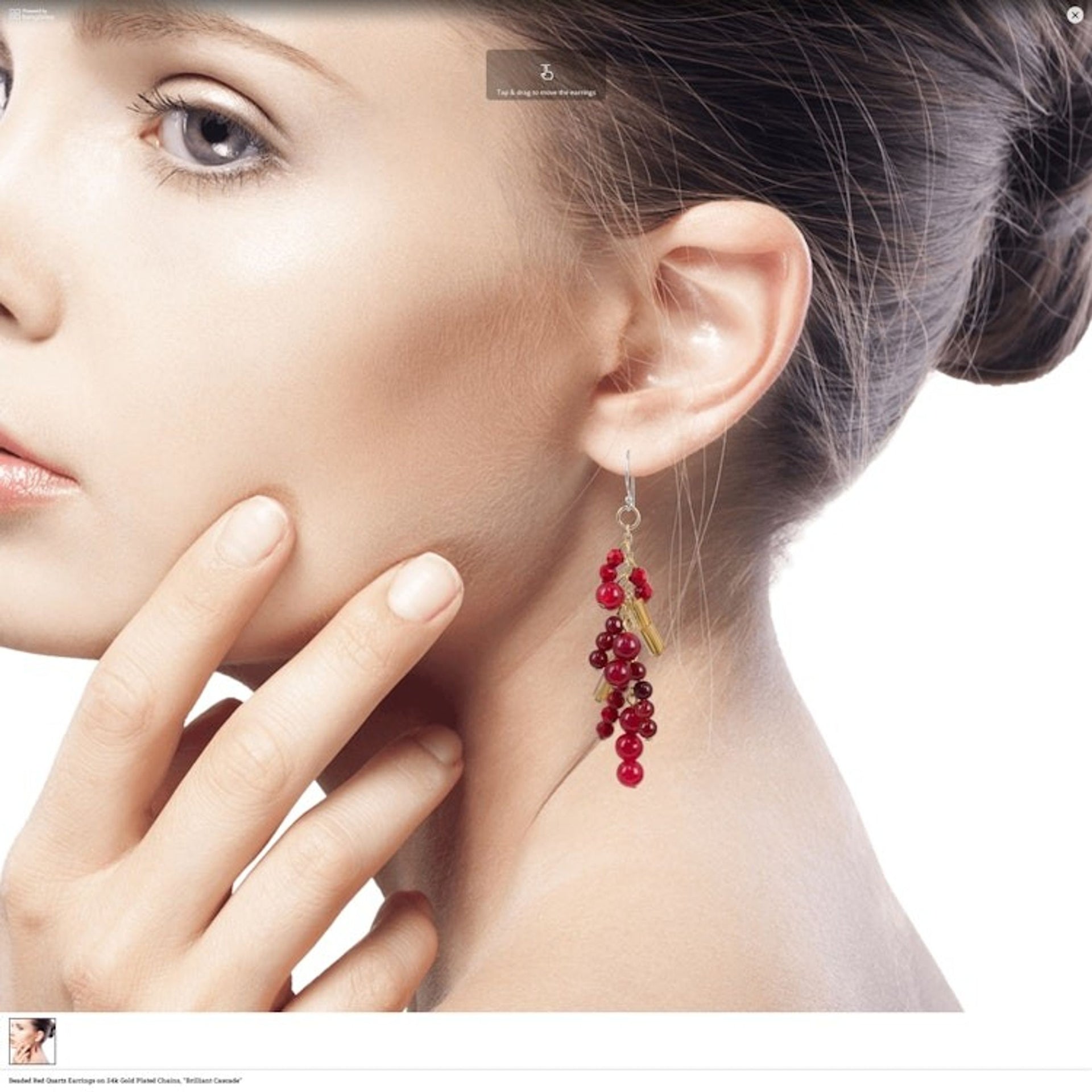 Beaded Red Quartz Earrings on 24k Gold Plated Chains 'Brilliant Cascade'