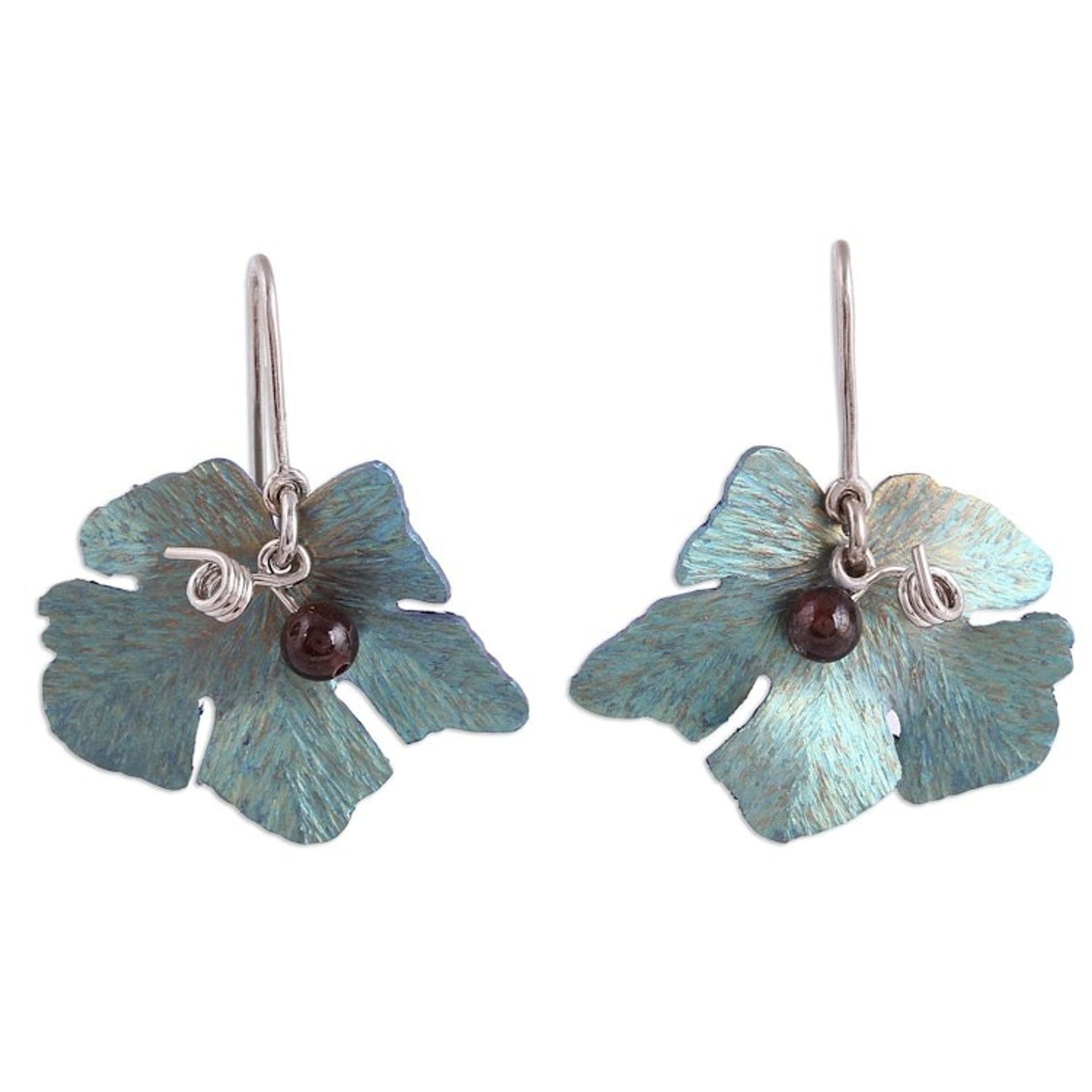 Leaf Motif Agate Dangle Earrings from Mexico 'Vine'