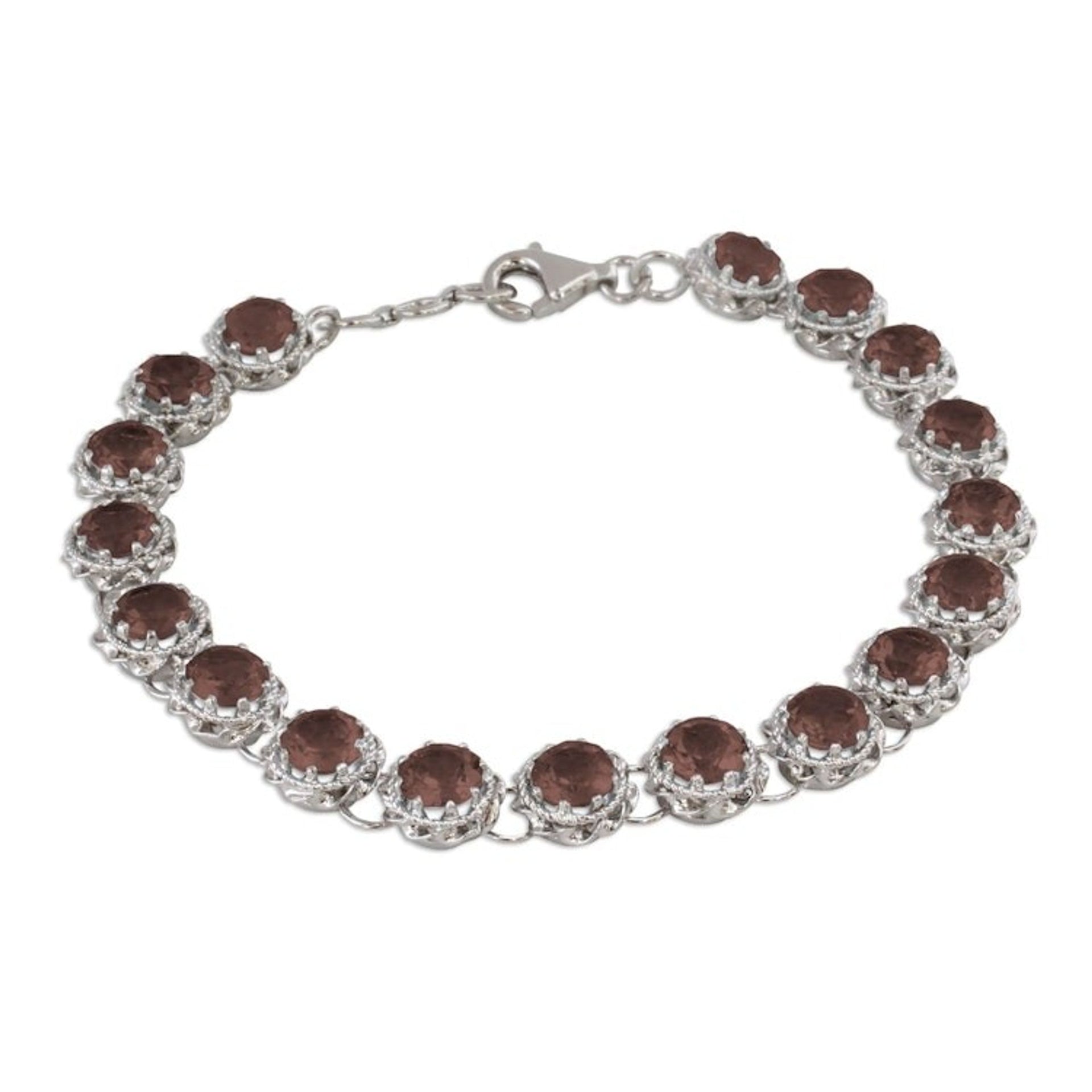 Rhodium Plated Silver Tennis Bracelet with Smoky Quartz 'Dusky Enchantment'