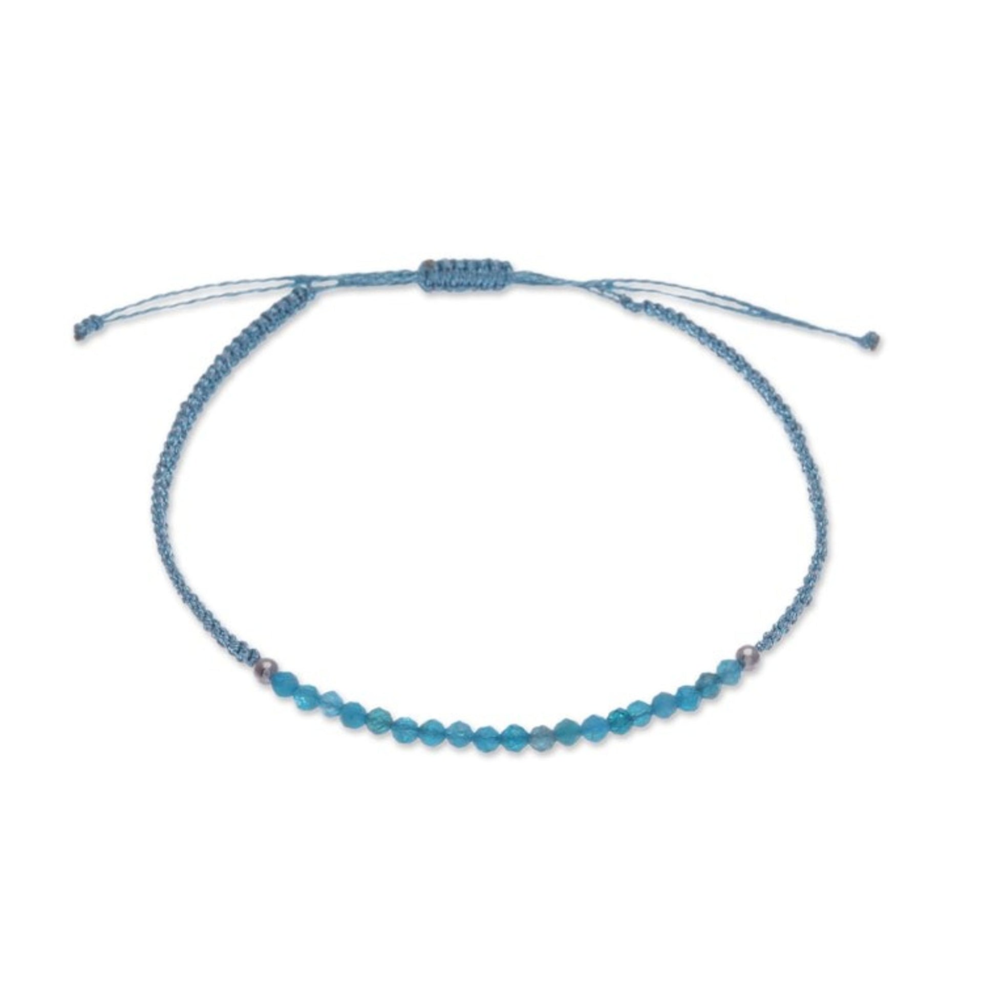 Adjustable Apatite Beaded Macrame Pendant Bracelet 'Sea Delicacy'
