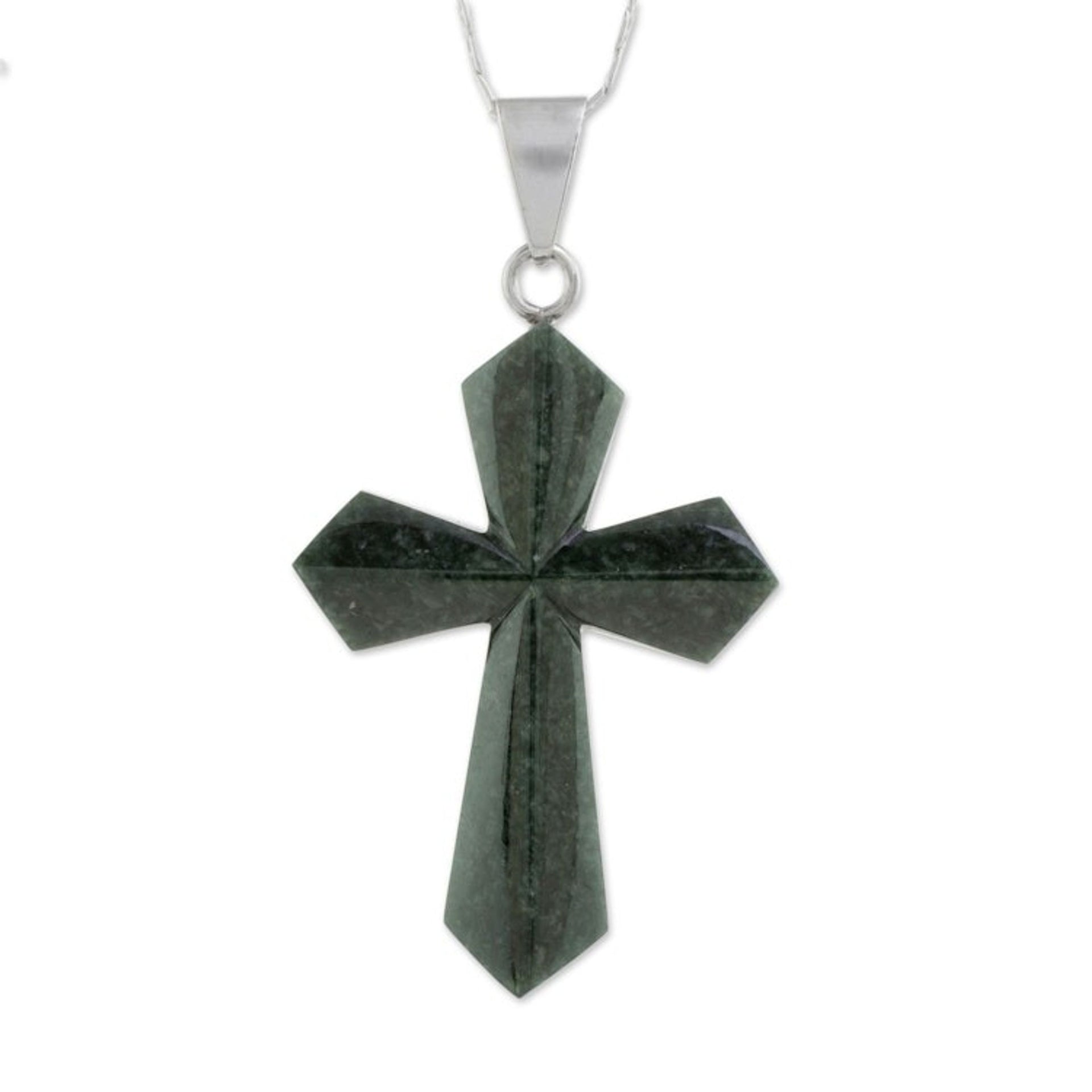 Jade Cross Necklace in Dark Green from Guatemala 'Dark Green Sacrifice of Love'