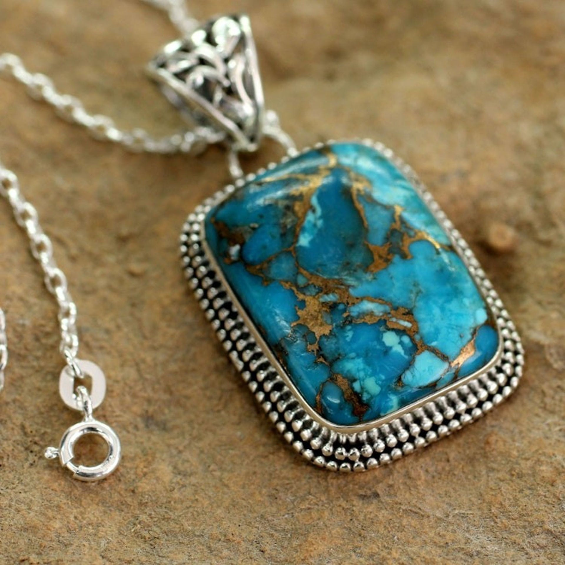 Sterling Silver and Recon Turquoise Necklace from India 'Delhi Blue'