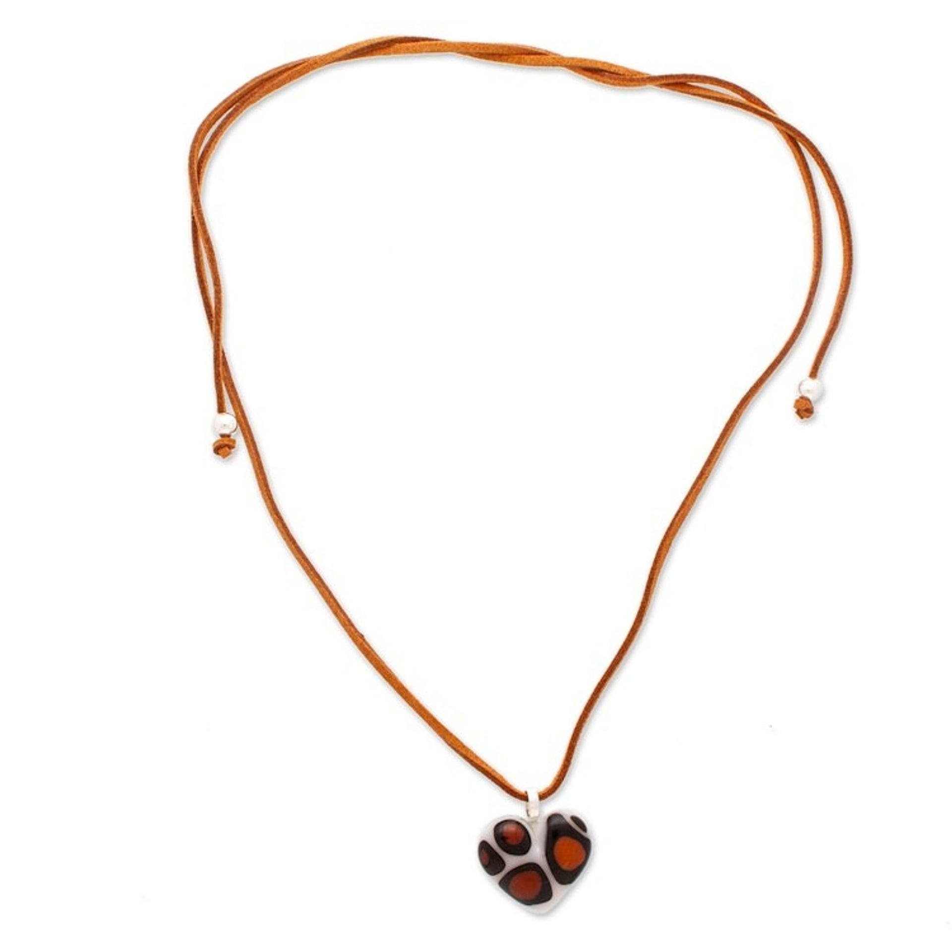 Fused Art Glass Heart Animal Print-Themed Pendant Necklace 'My Exotic Love'