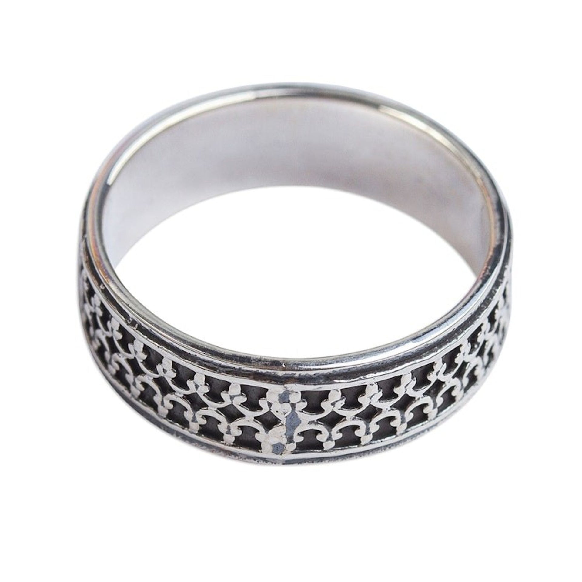 950 Silver Fretwork Band Ring from Mexico 'Elegant Fretwork'