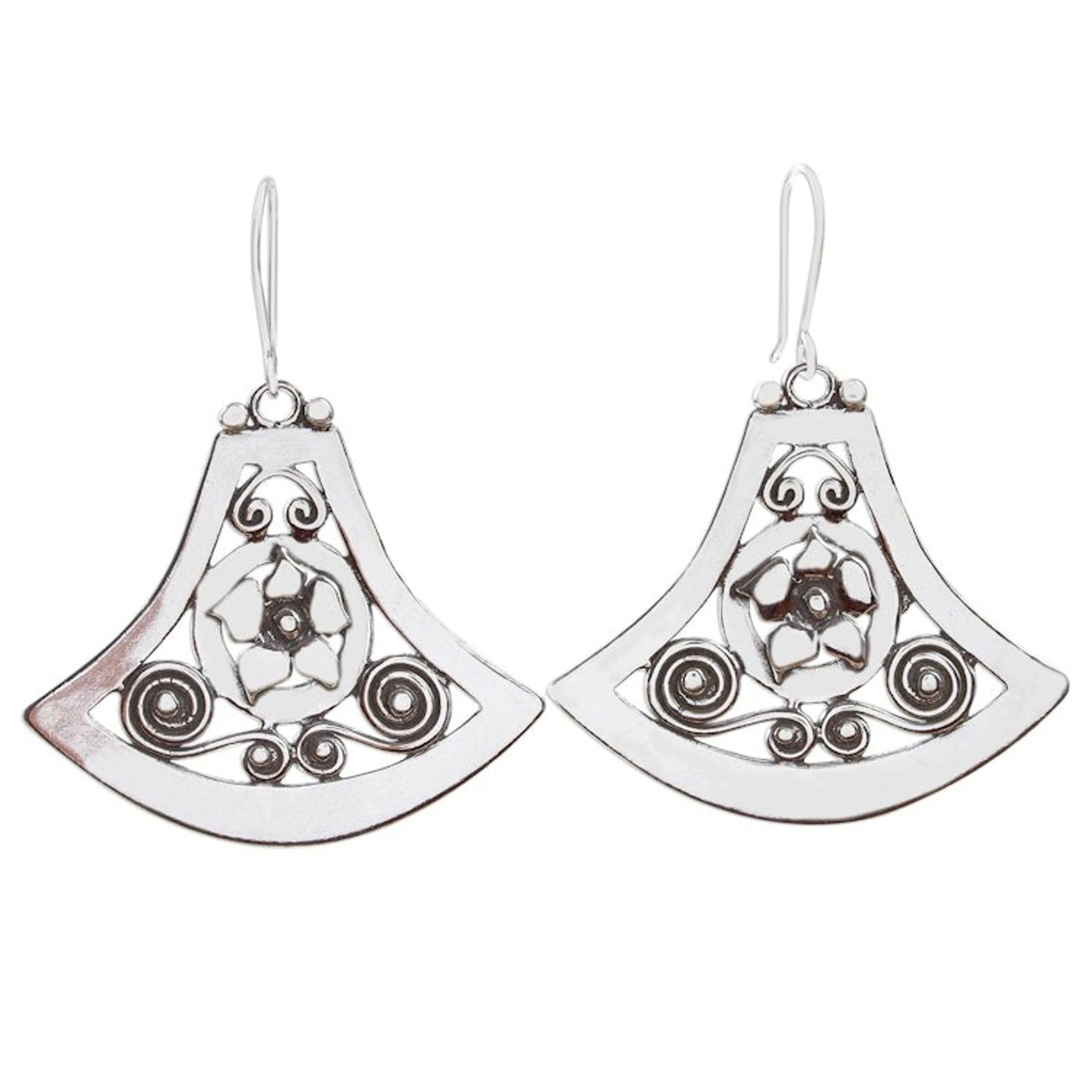 Flower Motif Sterling Silver Dangle Earrings 'Caprice'